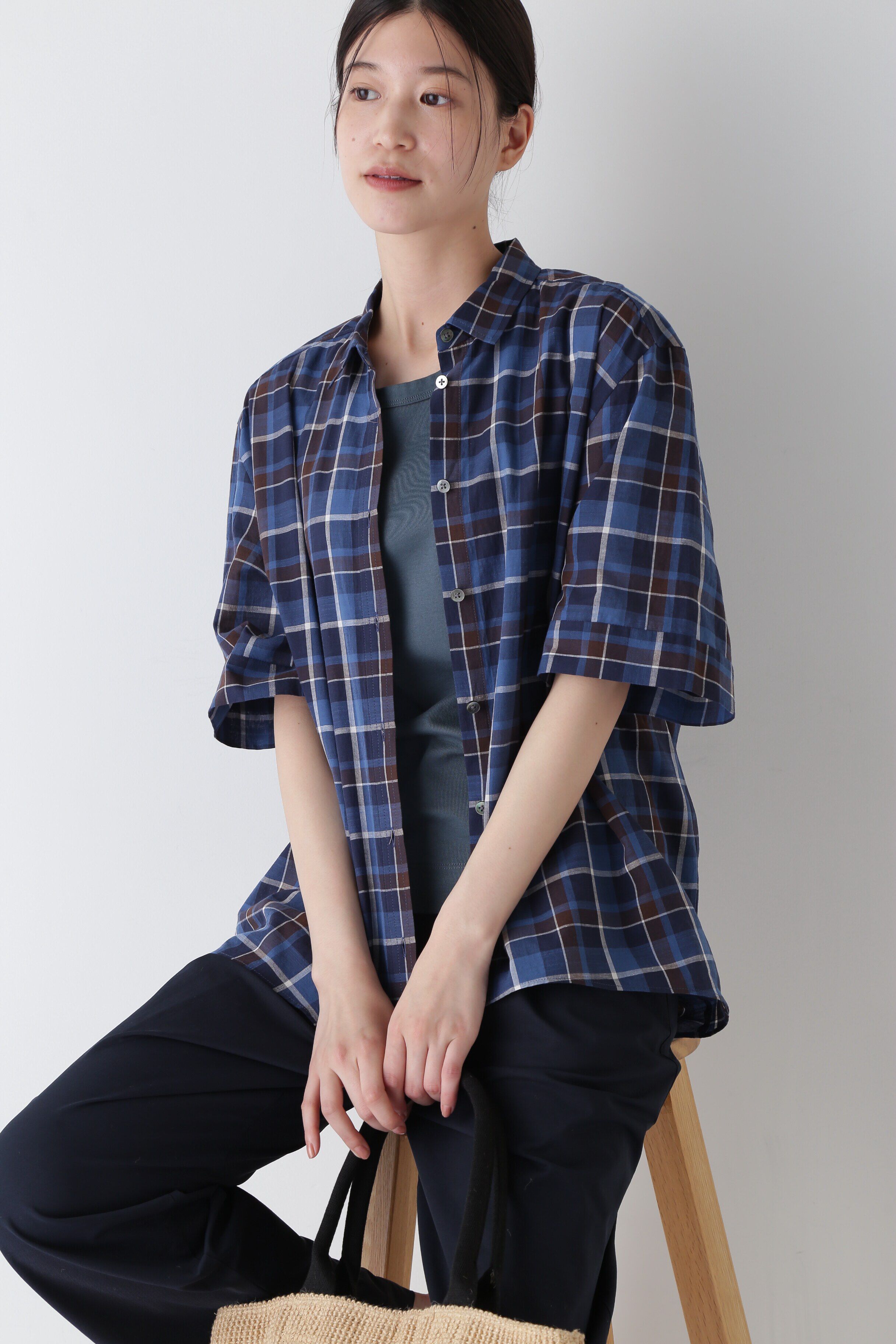  「◆綿麻半袖チェックシャツ」|シャツ・ブラウス|ブルーチェッ 3