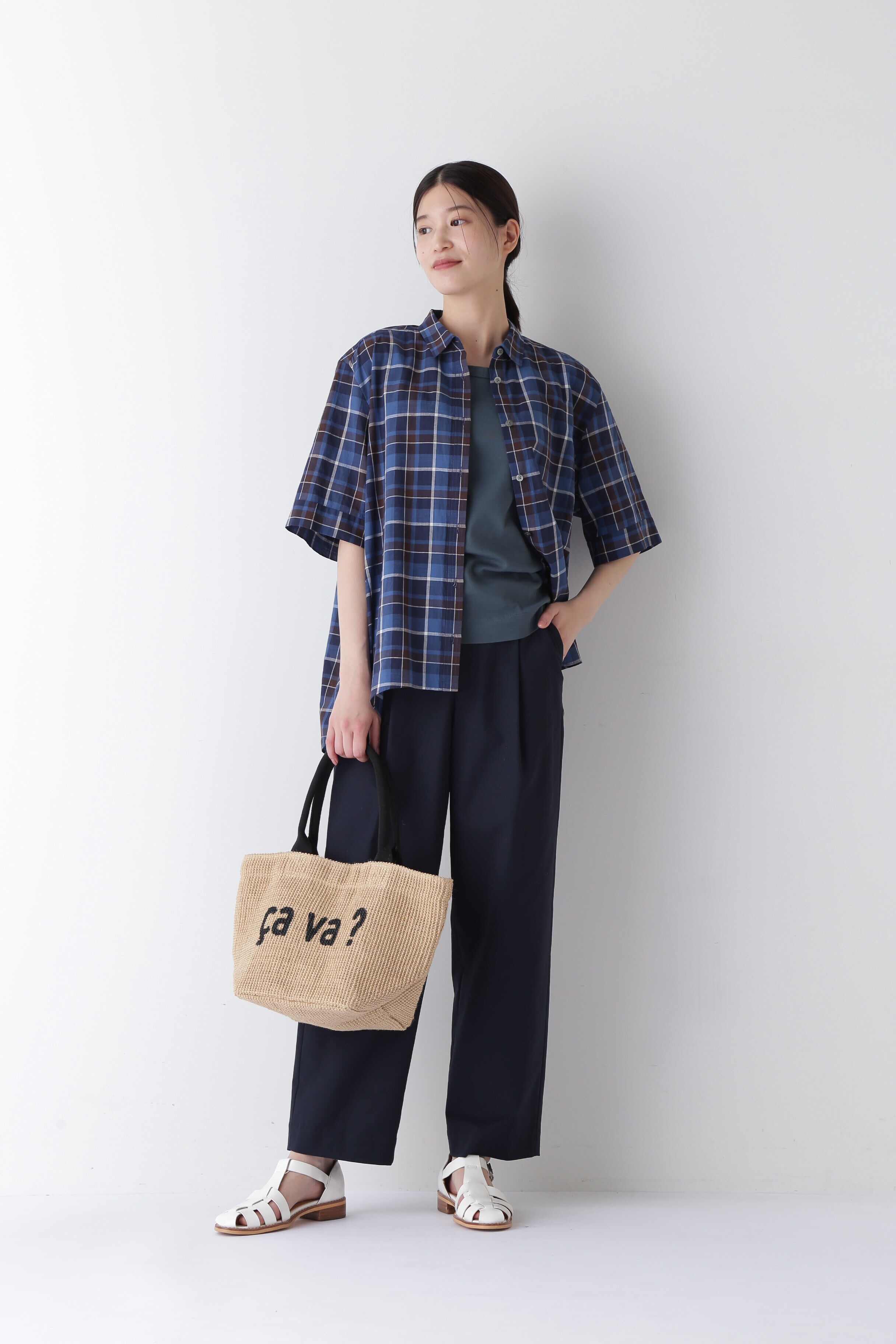  「◆綿麻半袖チェックシャツ」|シャツ・ブラウス|