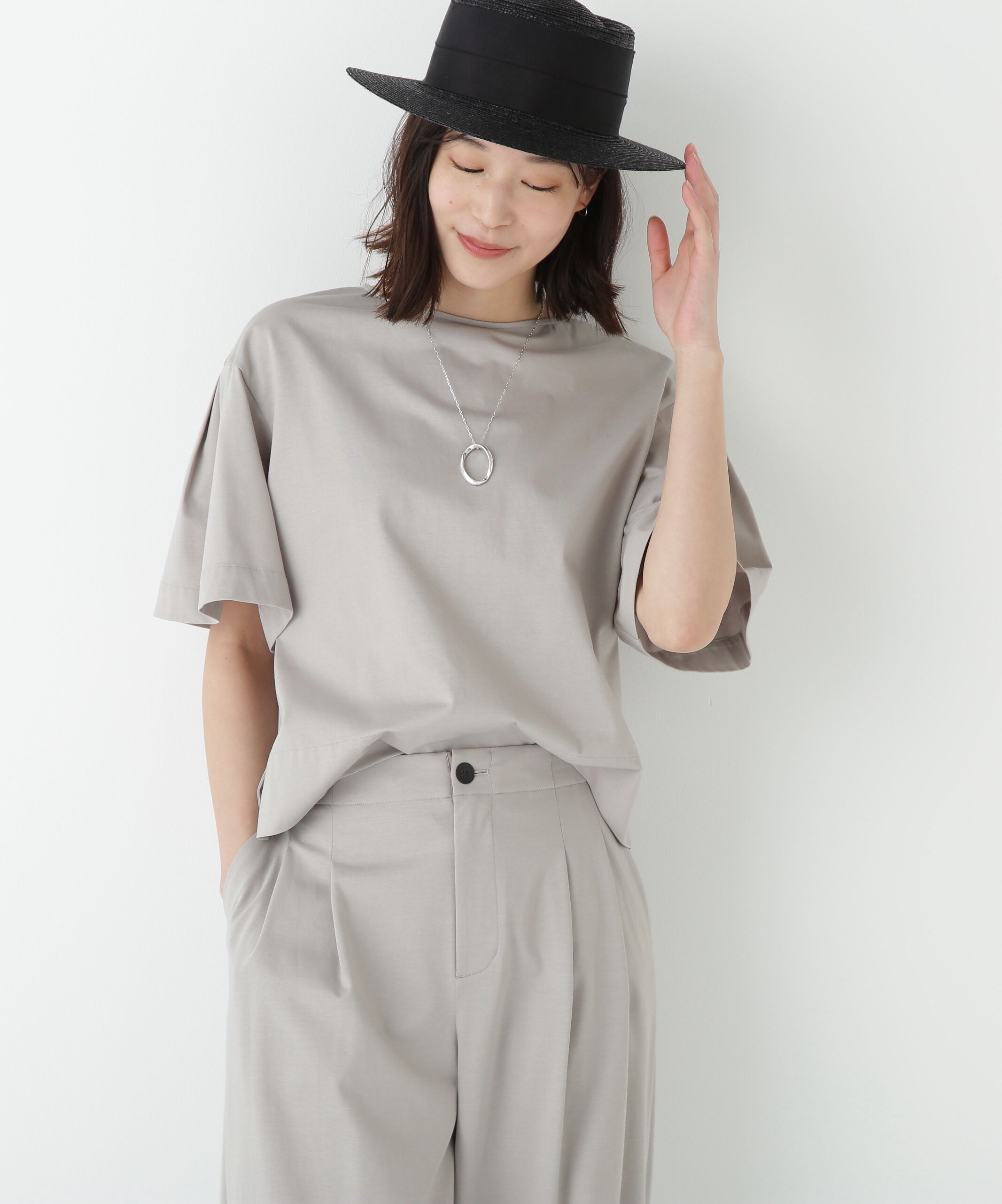  「◆プレーティング天竺タックスリーブボートネックプルオーバー」|Tシャツ・カットソー|