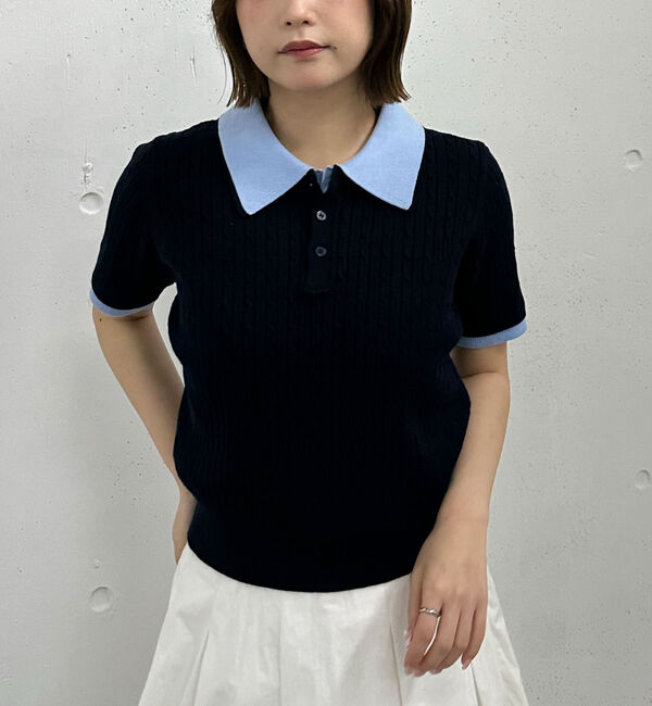 archives「レイヤードケーブルポロニット」|ニット・セーター|NAVY