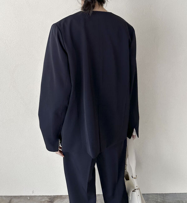 Doux archives「【セットアップ対応】ストレッチＶノーカラージャケット」|テーラードジャケット|