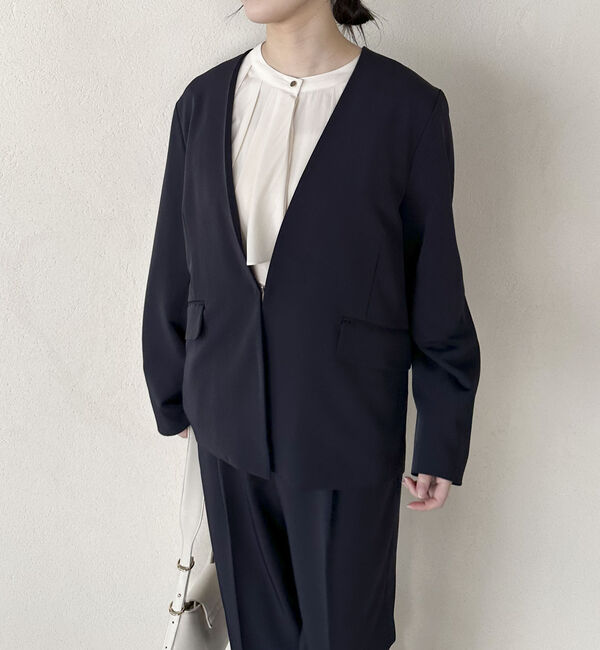 Doux archives「【セットアップ対応】ストレッチＶノーカラージャケット」|テーラードジャケット|