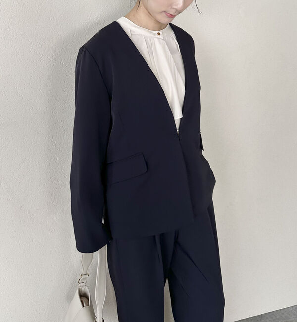 Doux archives「【セットアップ対応】ストレッチＶノーカラージャケット」|テーラードジャケット|