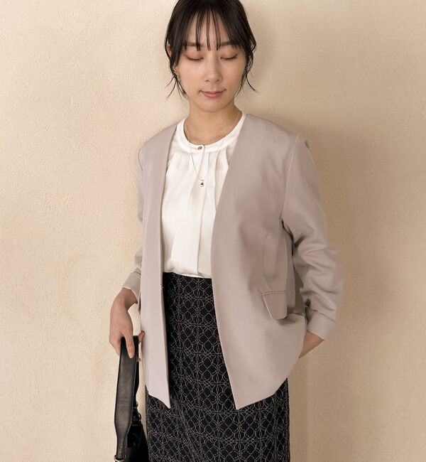 Doux archives「【セットアップ対応】ストレッチＶノーカラージャケット」|テーラードジャケット|