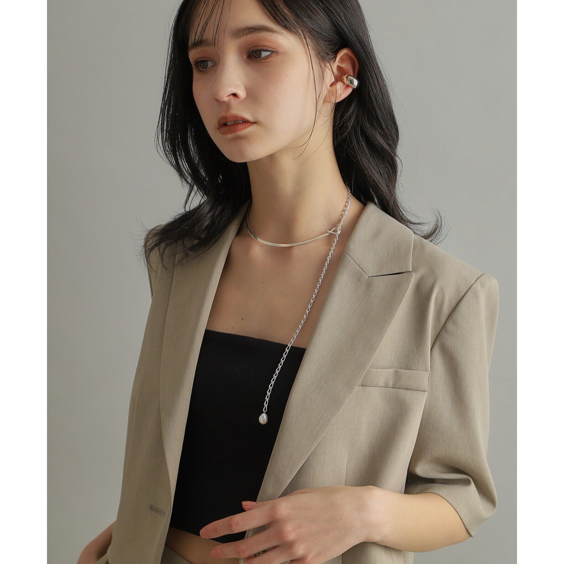 COCOSHNIK ONKITSCH「シルバー ホロウイヤーカフ ワイドフープ」|イヤリング|