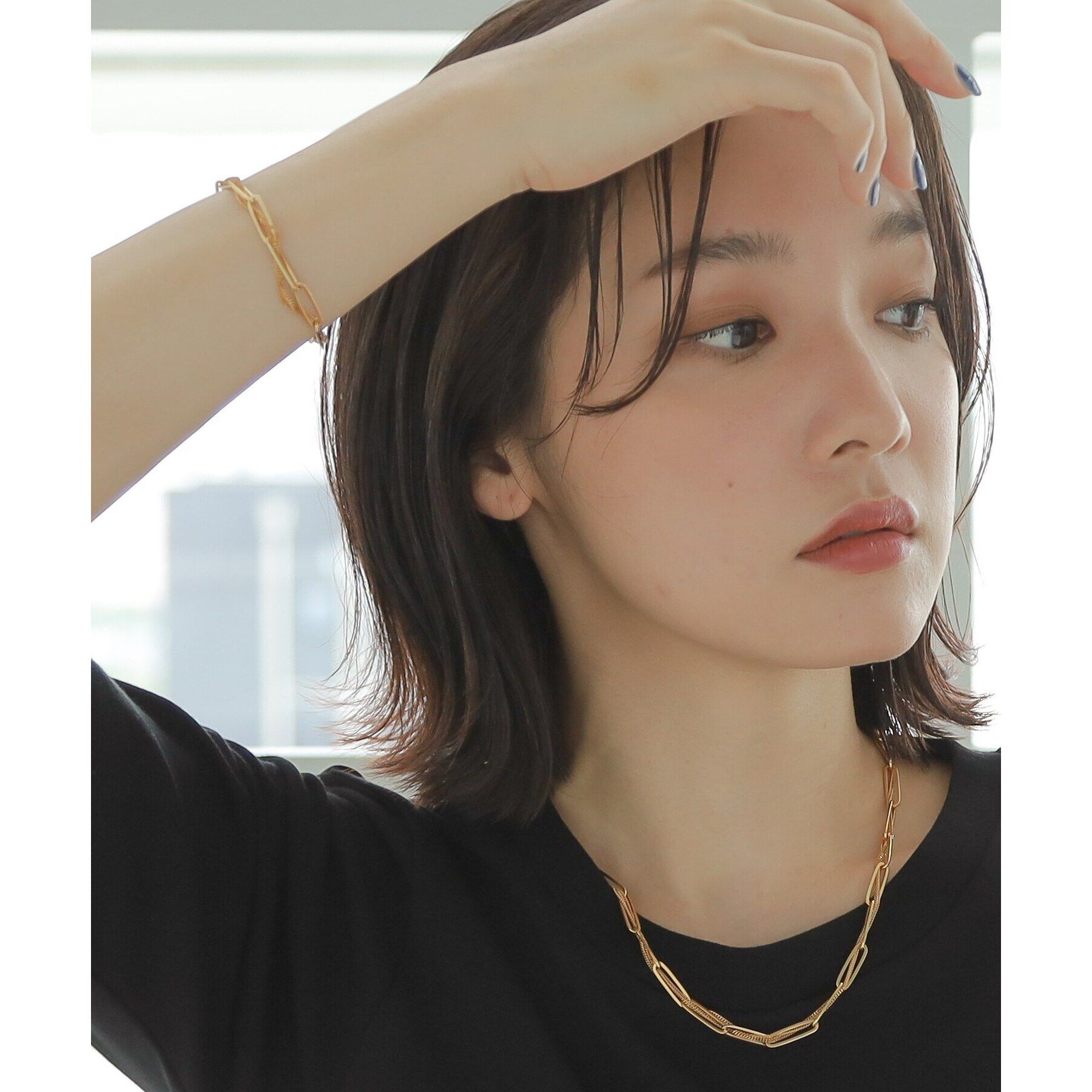 COCOSHNIK ONKITSCH「シルバー ミックスチェーン フラットカーブ スルー ネックレス GP」|ネックレス|