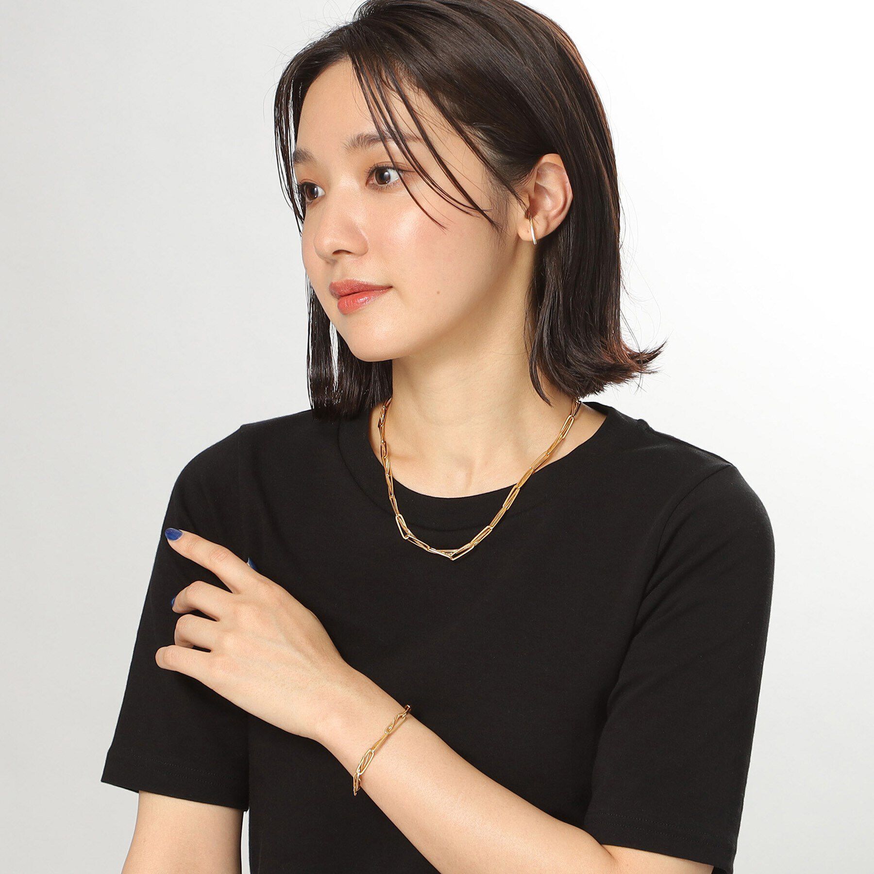 COCOSHNIK ONKITSCH「シルバー ミックスチェーン フラットカーブ スルー ネックレス GP」|ネックレス|