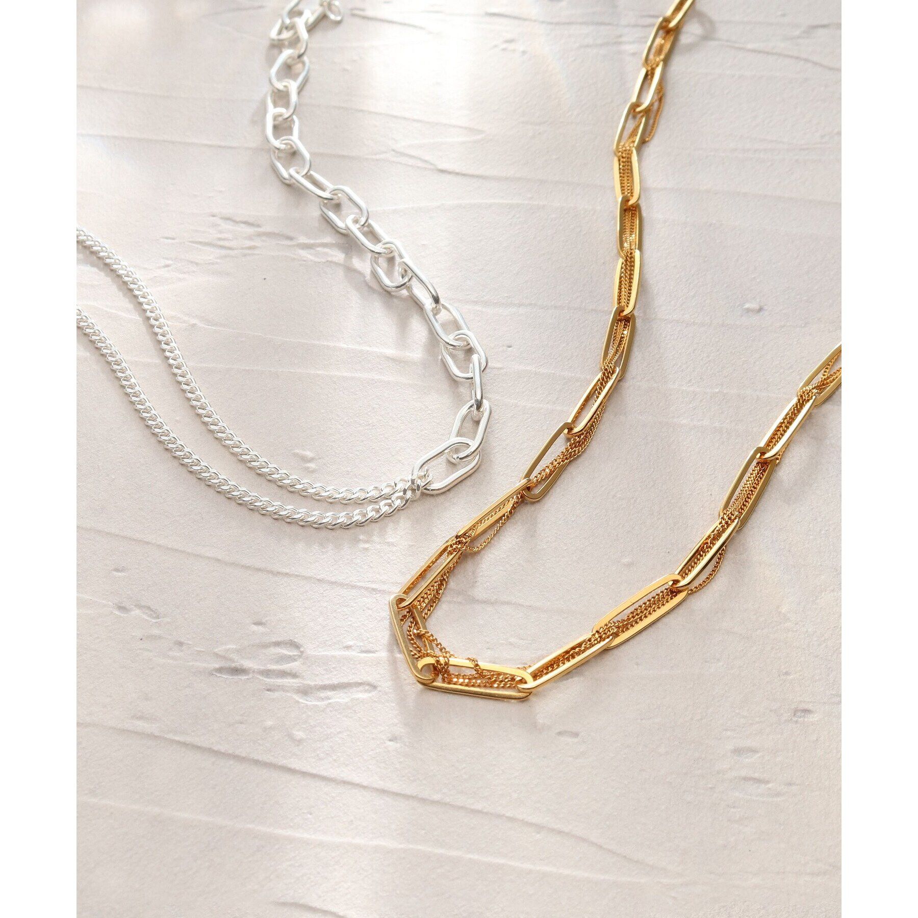 COCOSHNIK ONKITSCH「シルバー ミックスチェーン フラットカーブ スルー ネックレス GP」|ネックレス|