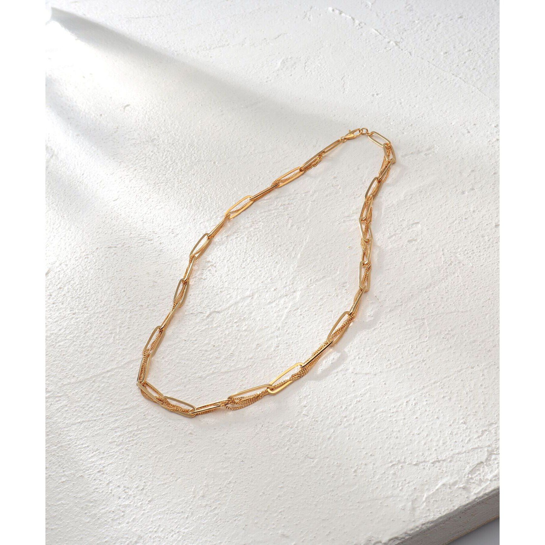 COCOSHNIK ONKITSCH「シルバー ミックスチェーン フラットカーブ スルー ネックレス GP」|ネックレス|