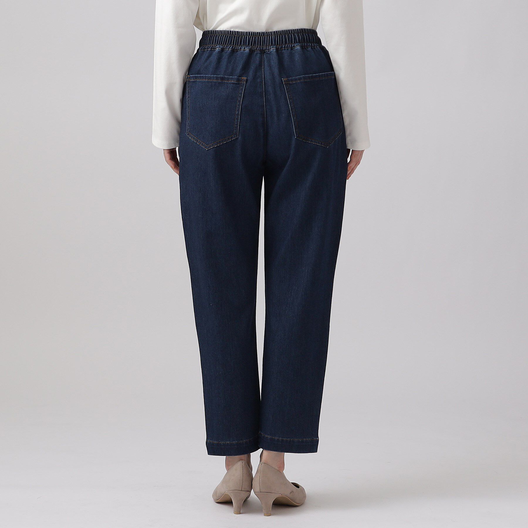SHOO･LA･RUE「【SS-3L/洗える/美脚シルエット】ボトム選びが難しい方の救世主 デニムイージーテーパードパンツ」|デニム|
