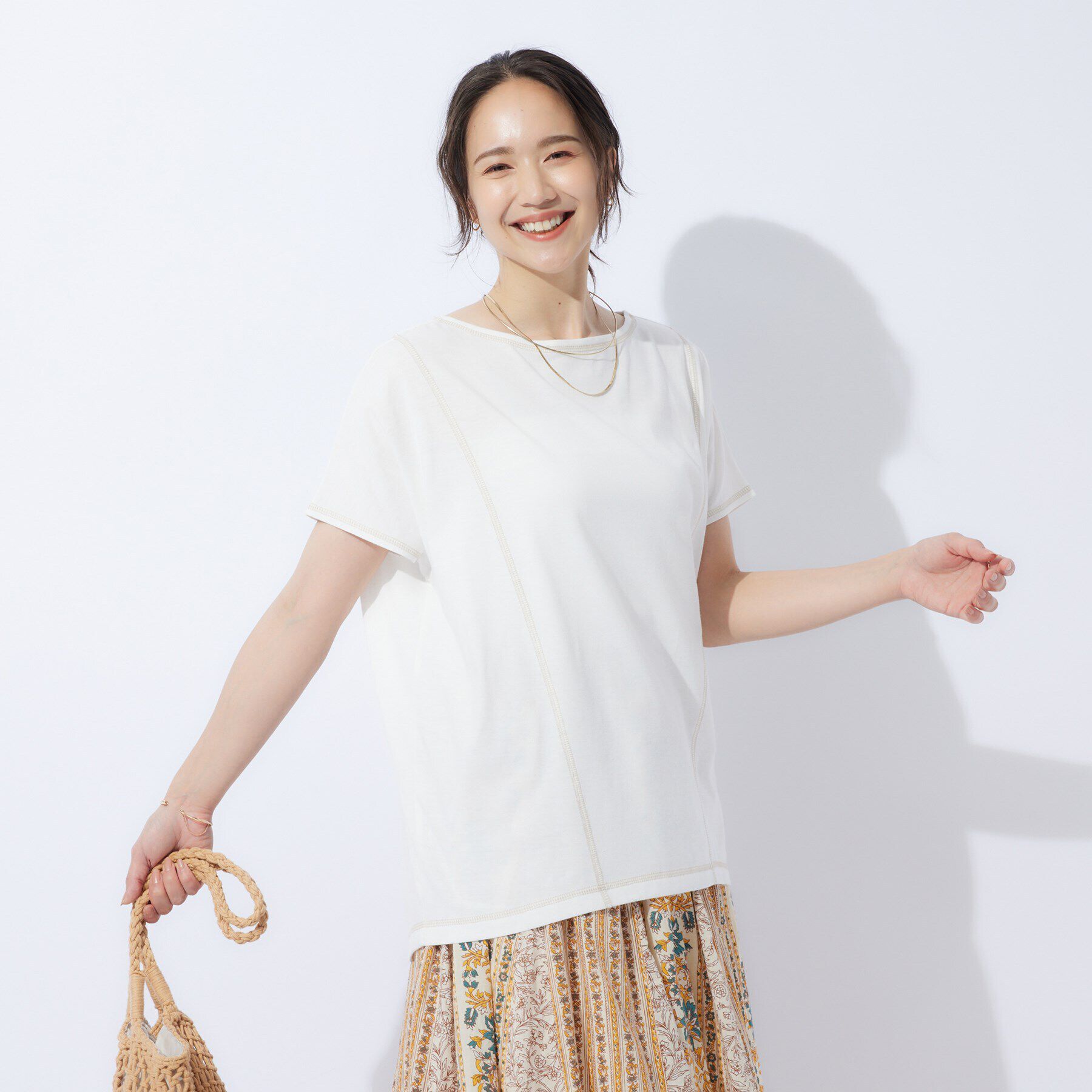 SHOO･LA･RUE「配色ステッチでこなれ見え ドルマンスリーブゆるTシャツ」|Tシャツ・カットソー|