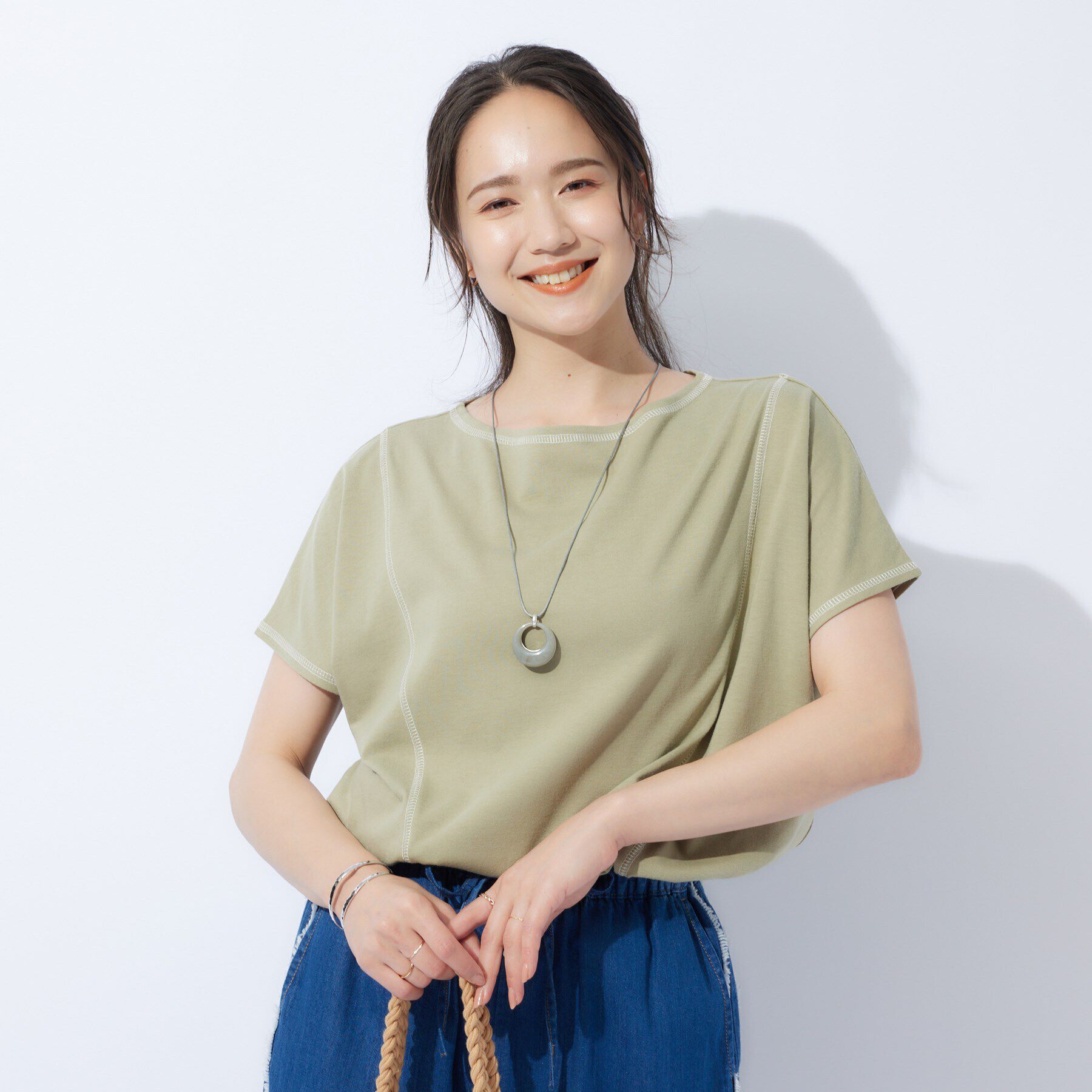 SHOO･LA･RUE「配色ステッチでこなれ見え ドルマンスリーブゆるTシャツ」|Tシャツ・カットソー|