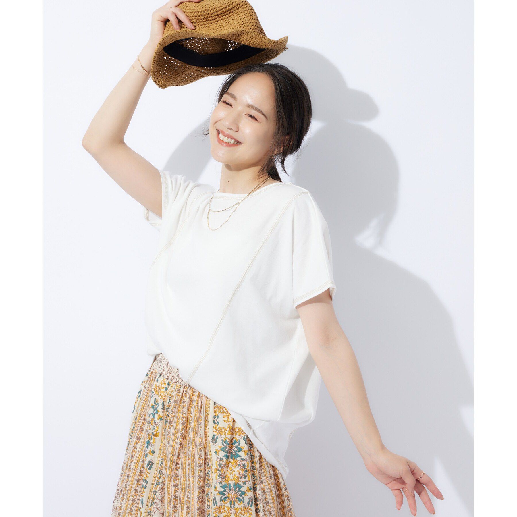 SHOO･LA･RUE「配色ステッチでこなれ見え ドルマンスリーブゆるTシャツ」|Tシャツ・カットソー|