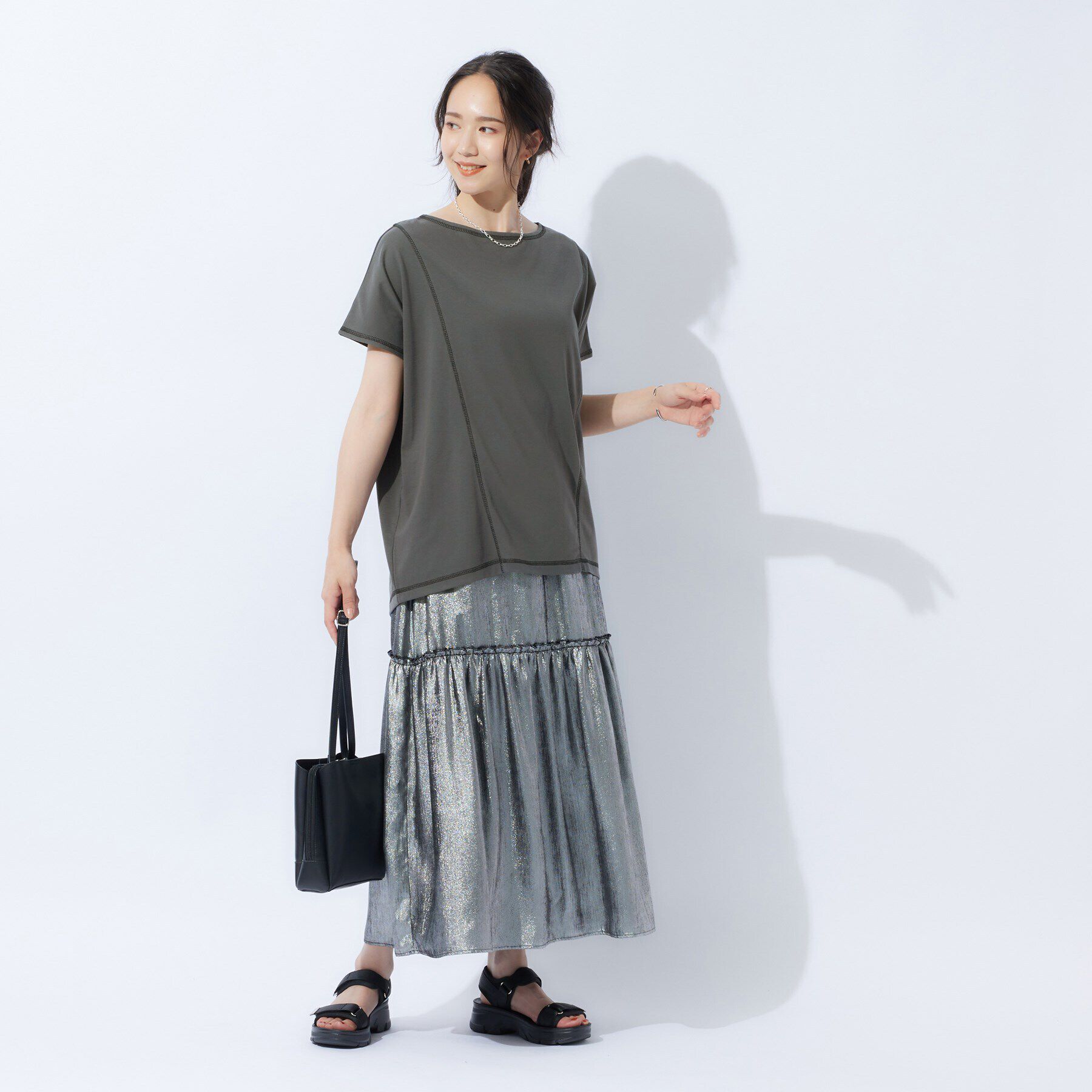 SHOO･LA･RUE「配色ステッチでこなれ見え ドルマンスリーブゆるTシャツ」|Tシャツ・カットソー|