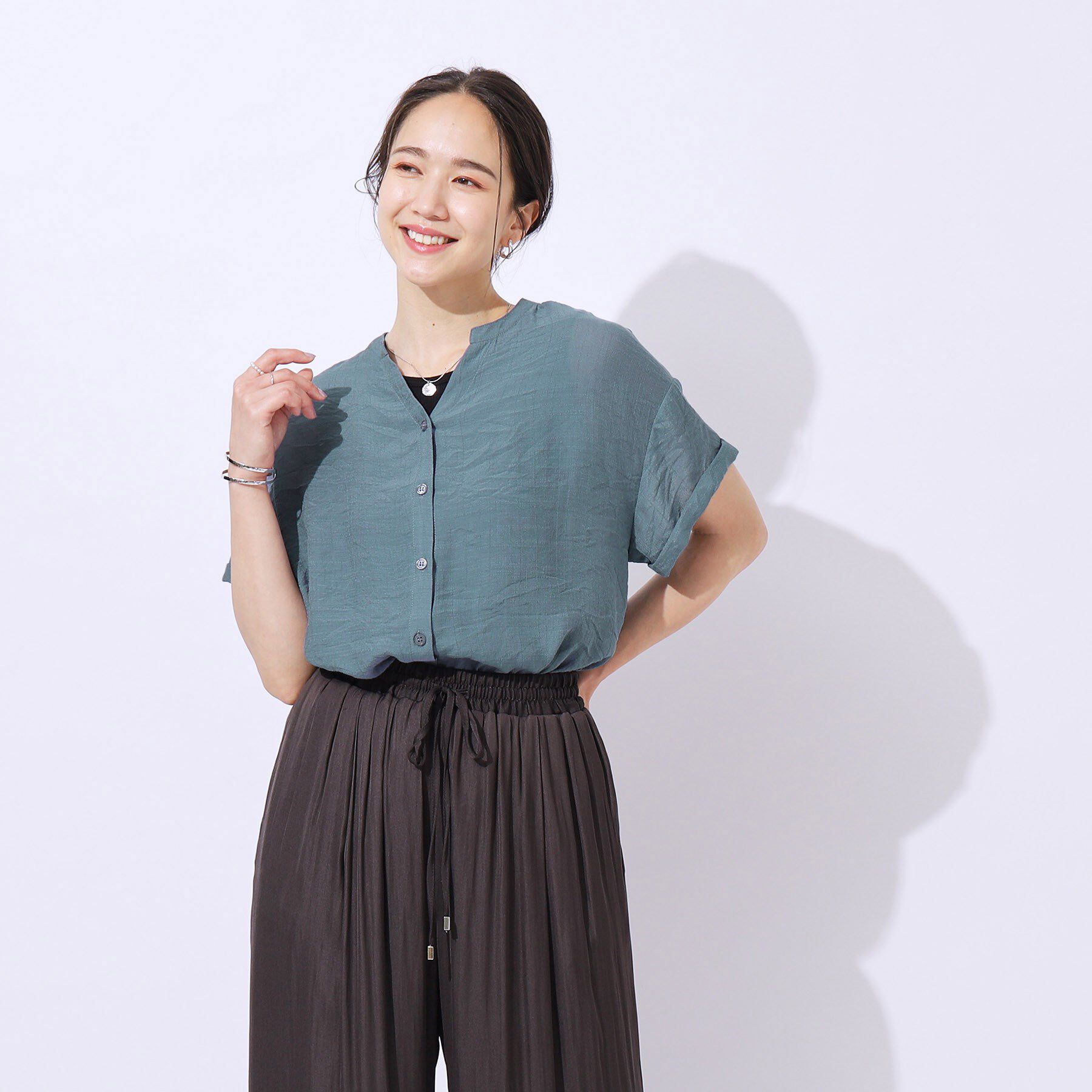 SHOO･LA･RUE「程よいルーズ感が大人見え シアースラブ前開きシャツ」|シャツ・ブラウス|