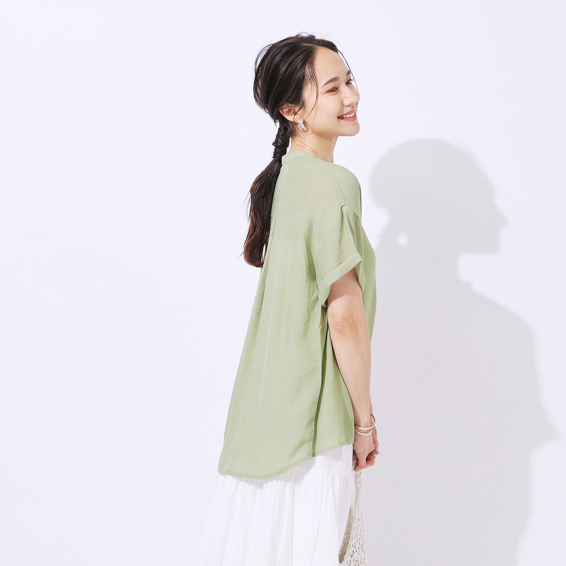 SHOO･LA･RUE「程よいルーズ感が大人見え シアースラブ前開きシャツ」|シャツ・ブラウス|