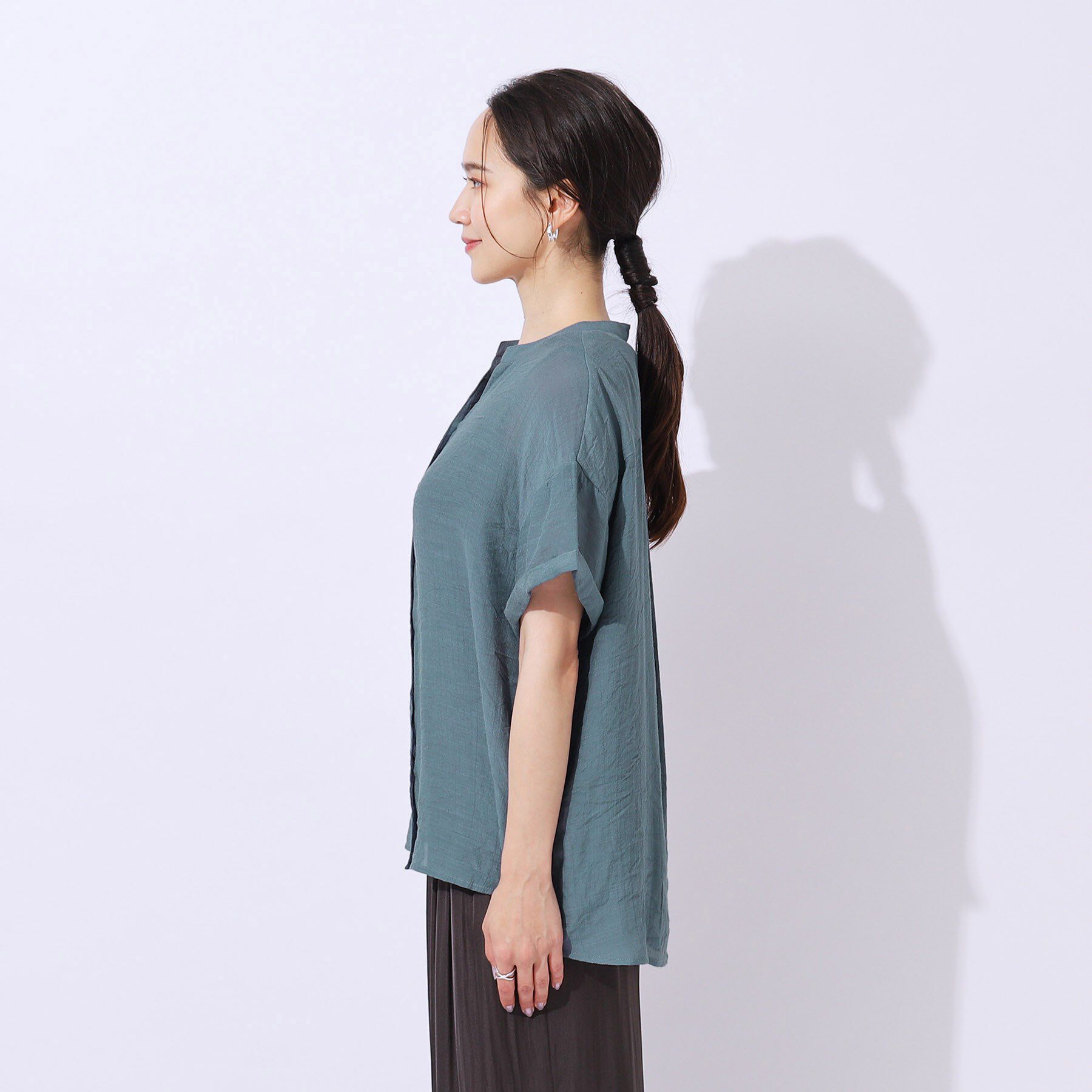 SHOO･LA･RUE「程よいルーズ感が大人見え シアースラブ前開きシャツ」|シャツ・ブラウス|