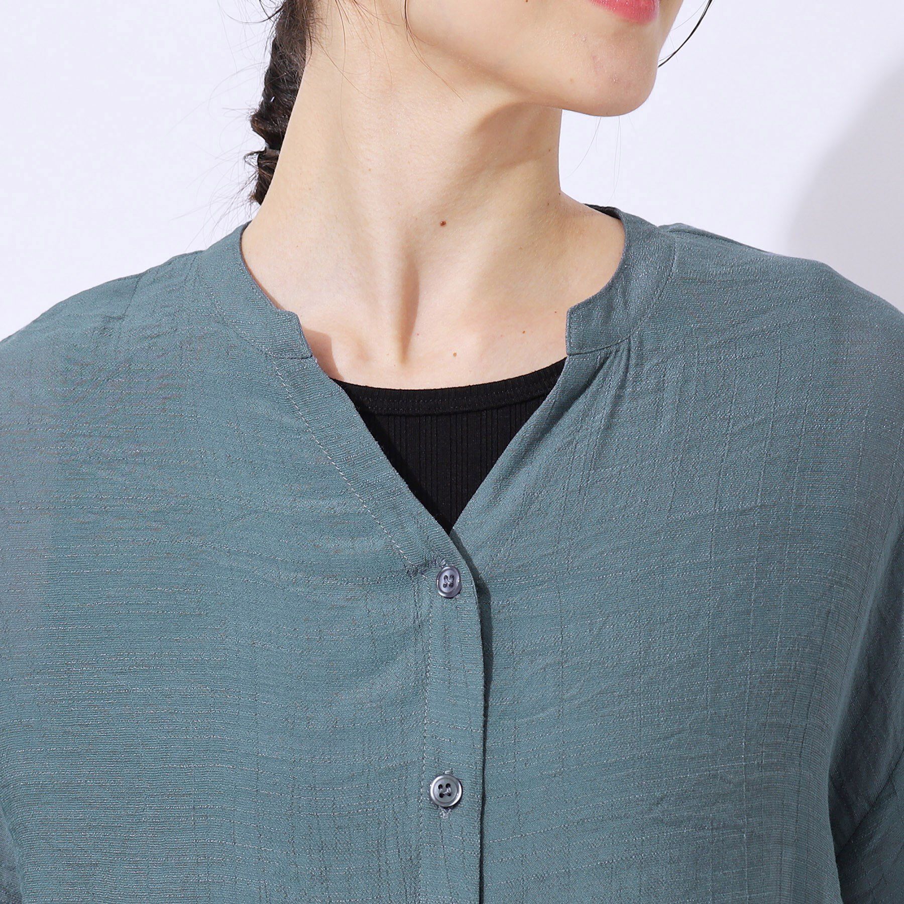 SHOO･LA･RUE「程よいルーズ感が大人見え シアースラブ前開きシャツ」|シャツ・ブラウス|