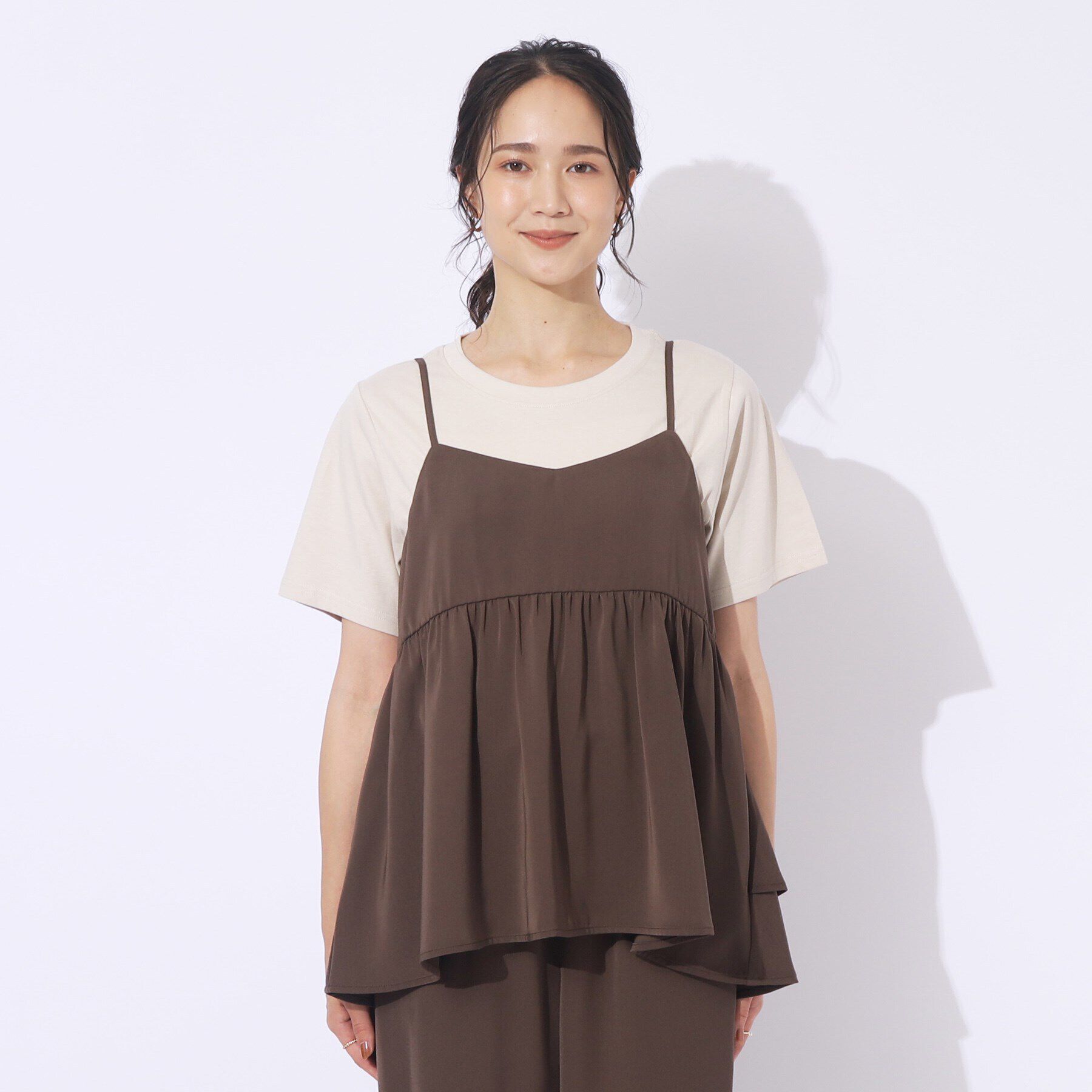 SHOO･LA･RUE「【セットアップ可/洗える】さらさらぷるん ティアードキャミソール」|キャミソール|