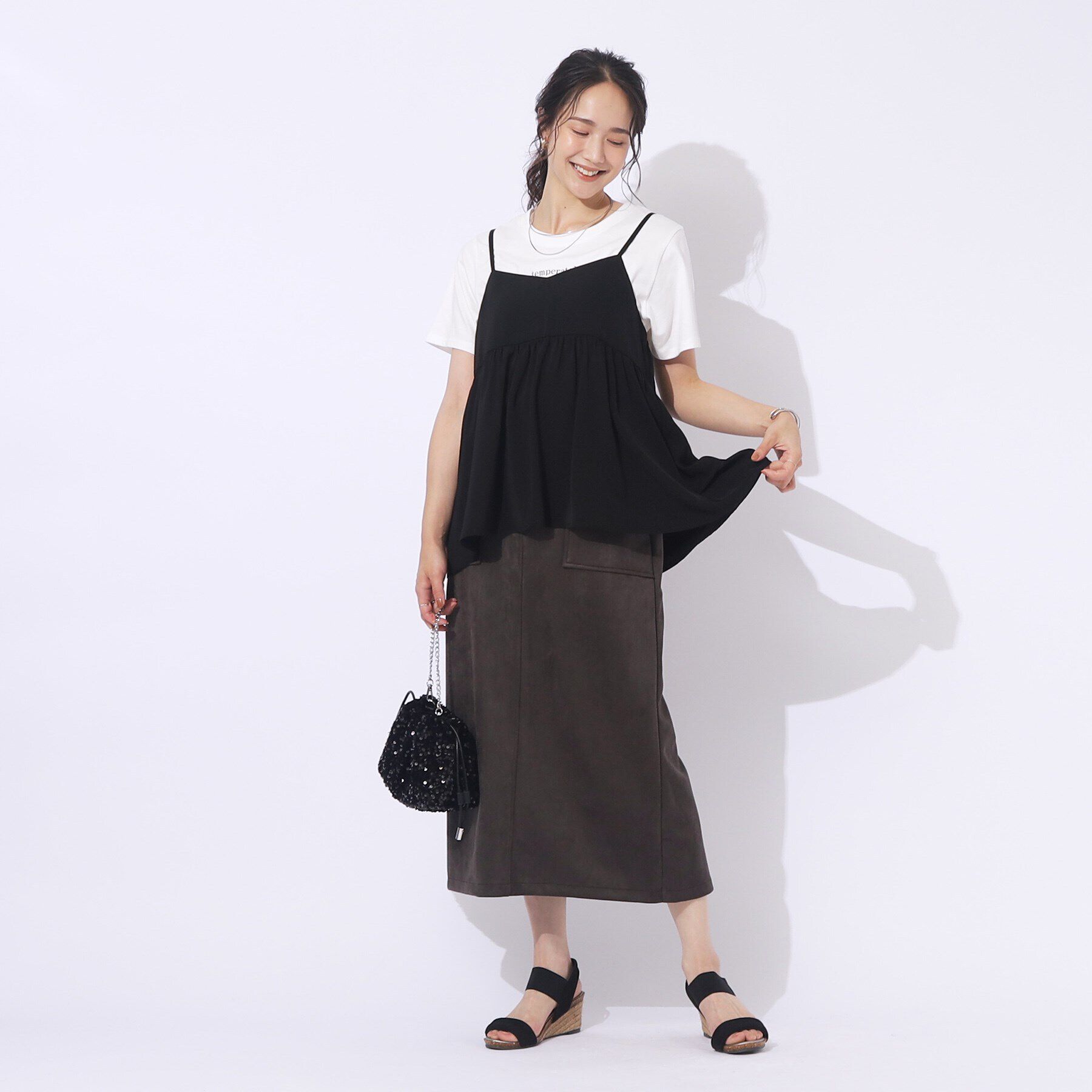 SHOO･LA･RUE「【セットアップ可/洗える】さらさらぷるん ティアードキャミソール」|キャミソール|