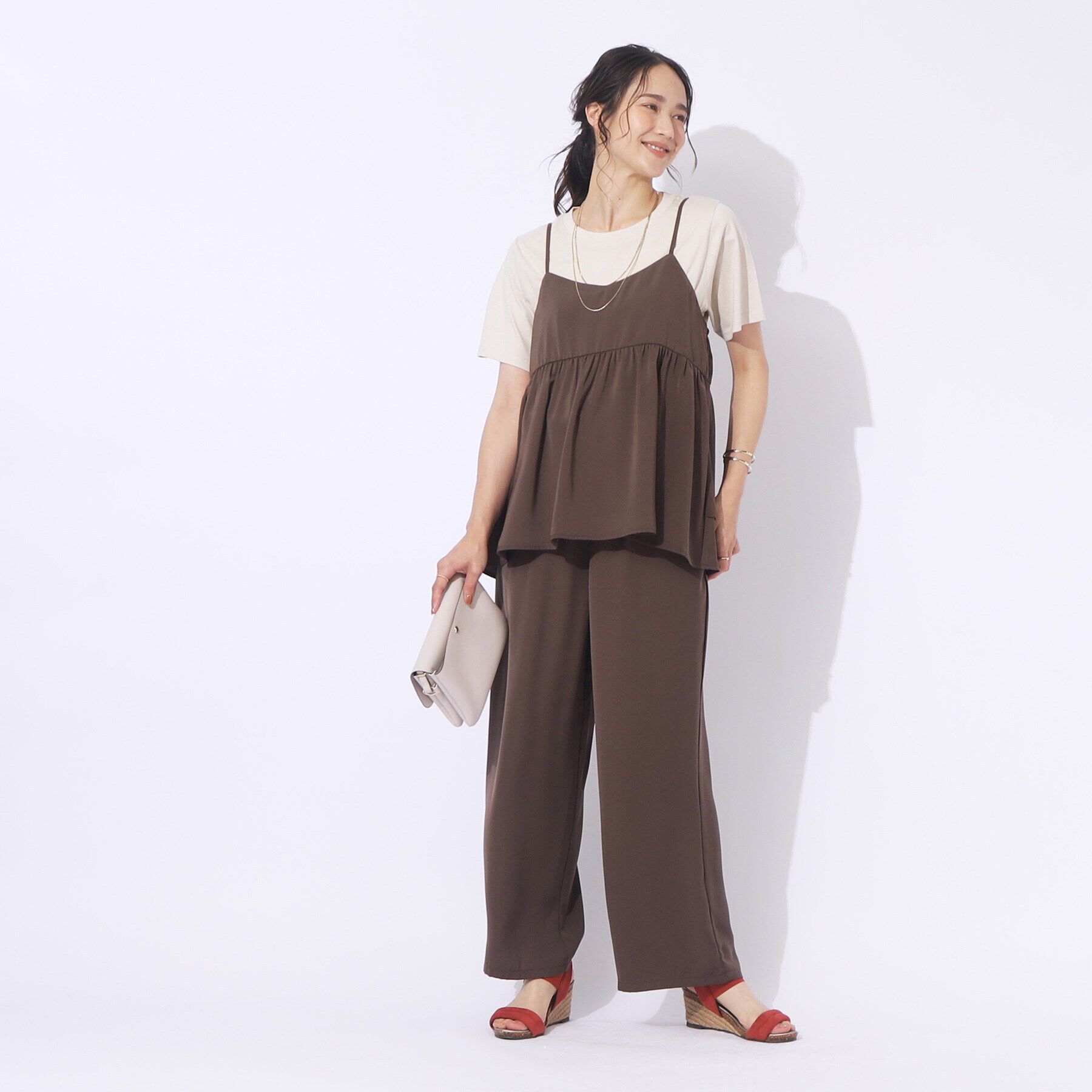 SHOO･LA･RUE「【セットアップ可/洗える】さらさらぷるん ティアードキャミソール」|キャミソール|