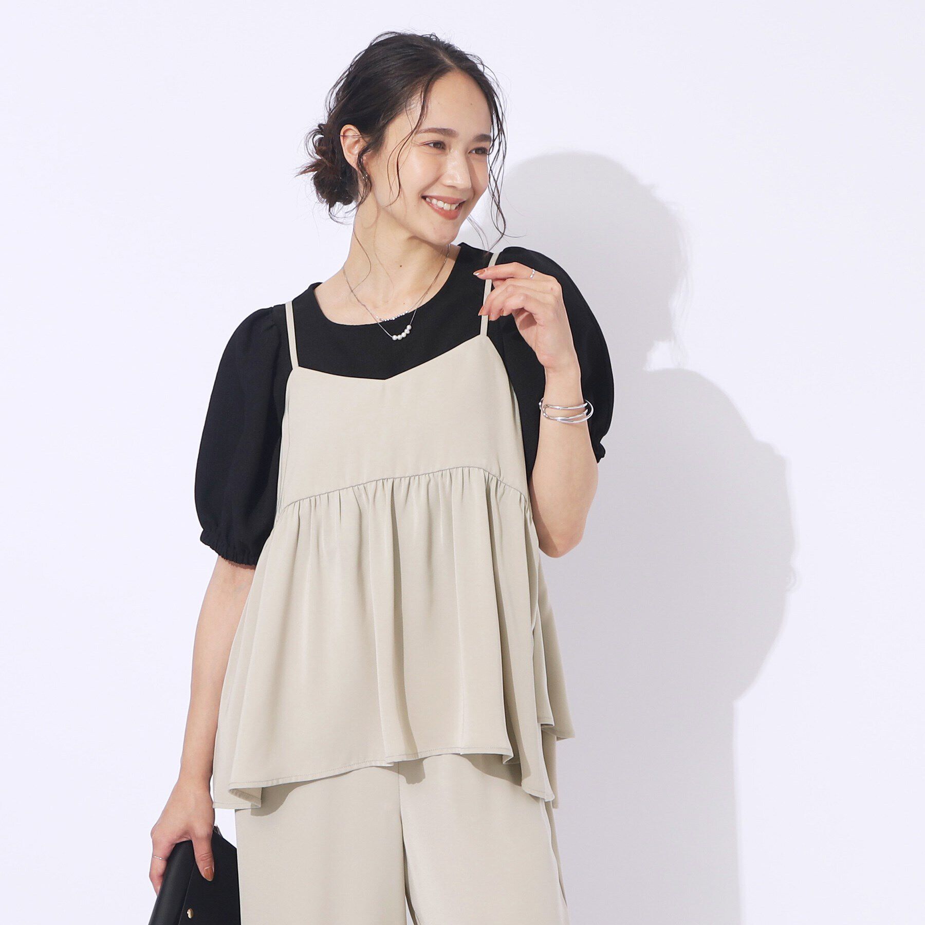 SHOO･LA･RUE「【セットアップ可/洗える】さらさらぷるん ティアードキャミソール」|キャミソール|