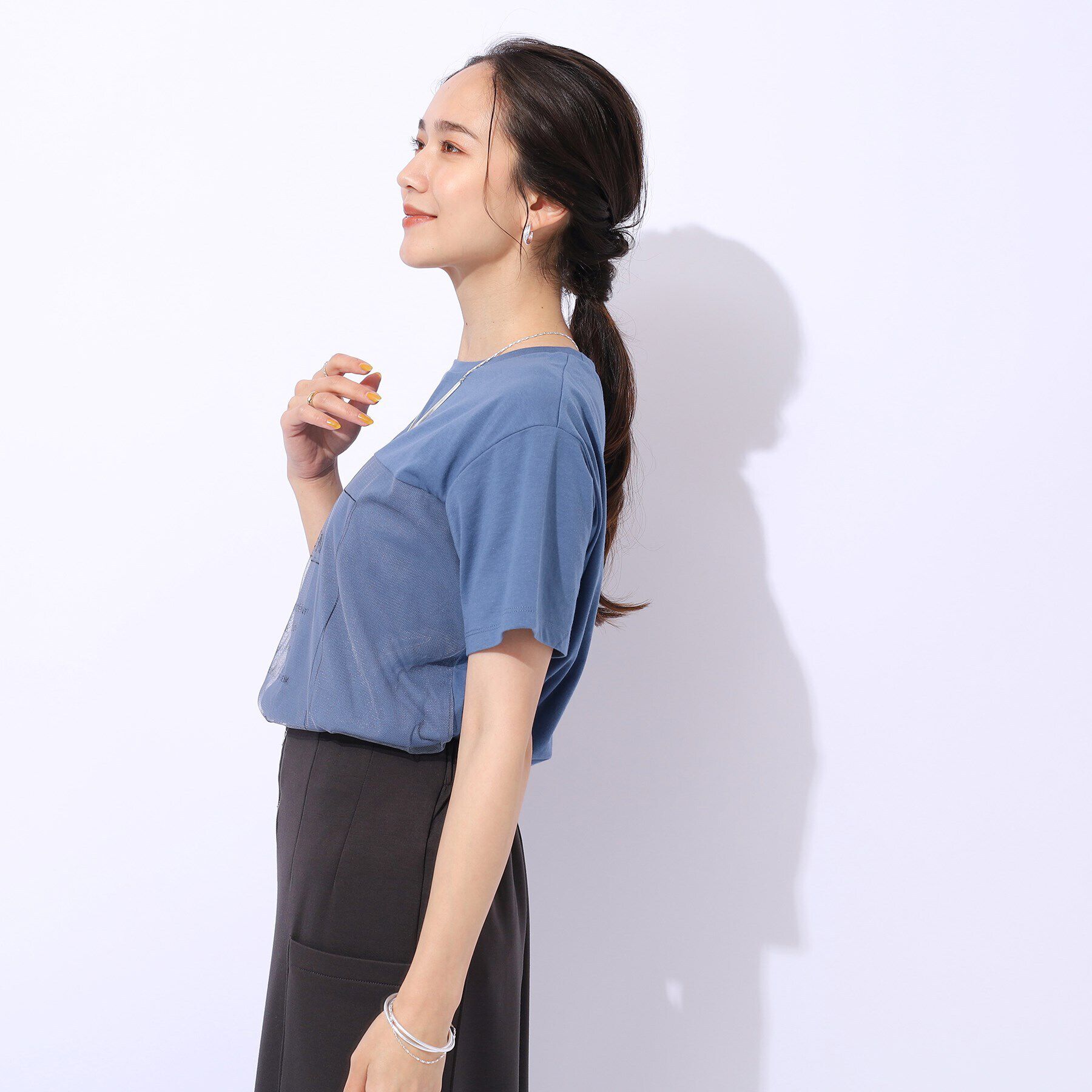 SHOO･LA･RUE「【洗える】インしない派さんの 重ねチュールプリントTシャツ」|Tシャツ・カットソー|