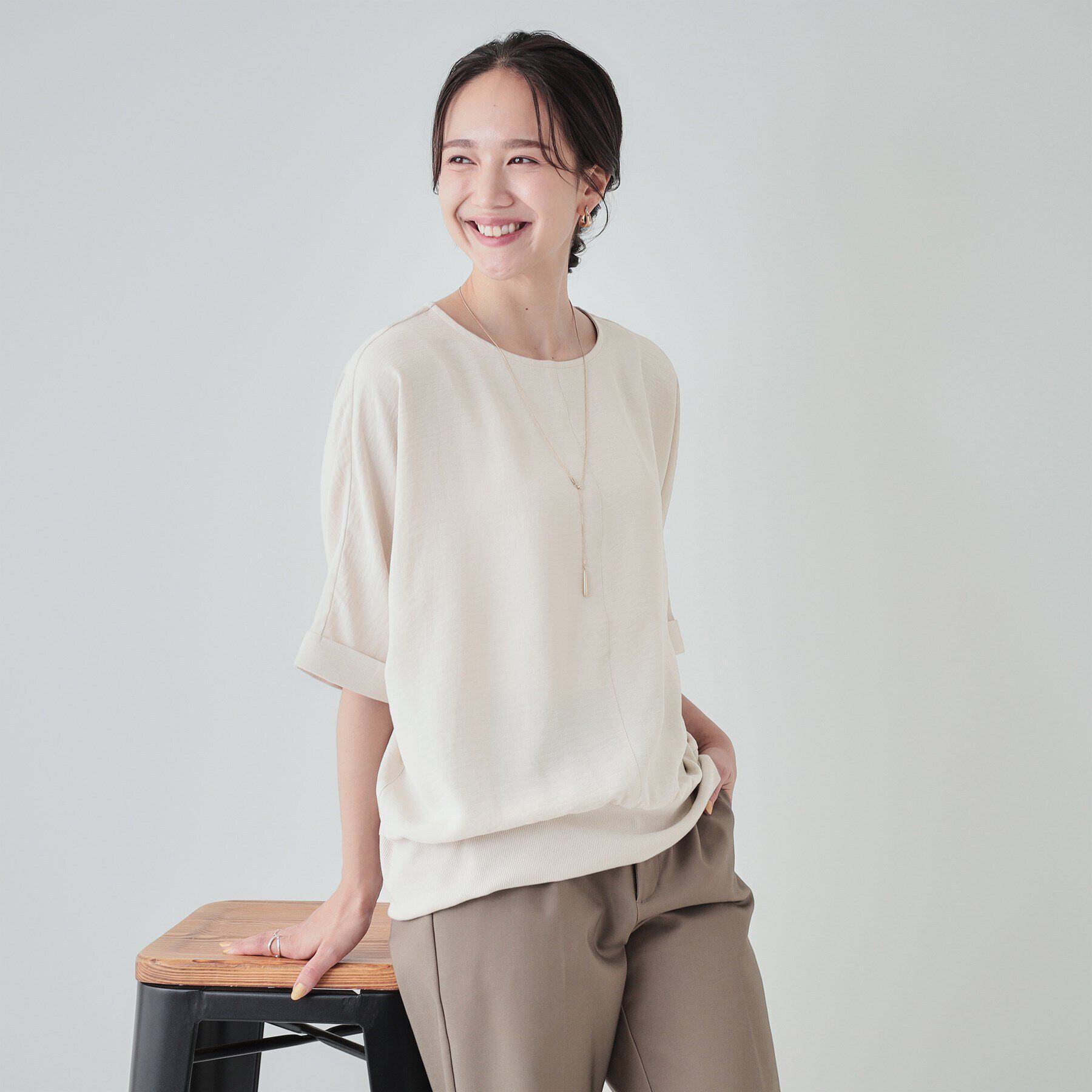 SHOO･LA･RUE「【洗える/UV/イージーケア】ドルマン 5分袖ブラウス」|シャツ・ブラウス|