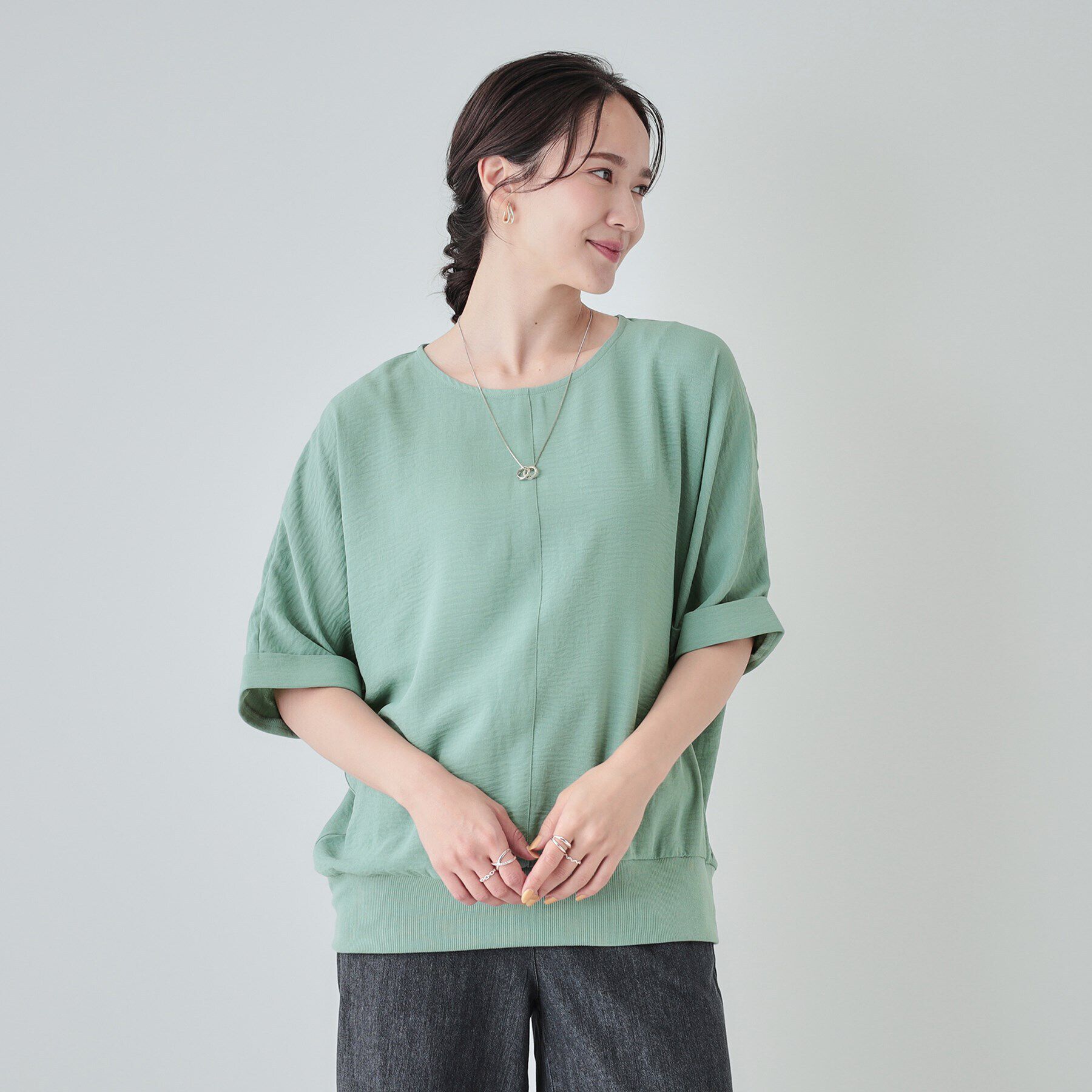 SHOO･LA･RUE「【洗える/UV/イージーケア】ドルマン 5分袖ブラウス」|シャツ・ブラウス|