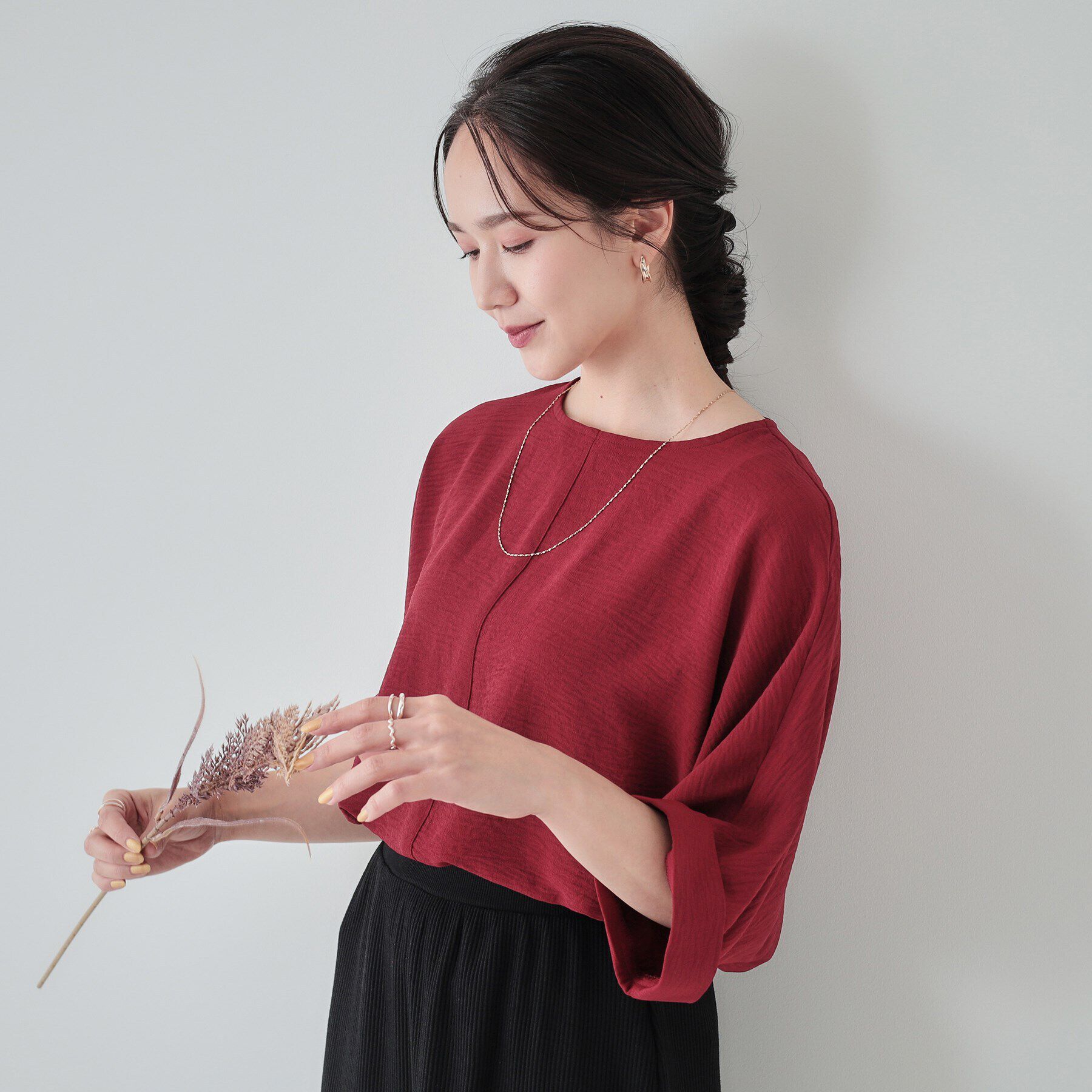 SHOO･LA･RUE「【洗える/UV/イージーケア】ドルマン 5分袖ブラウス」|シャツ・ブラウス|ボルドー(064)