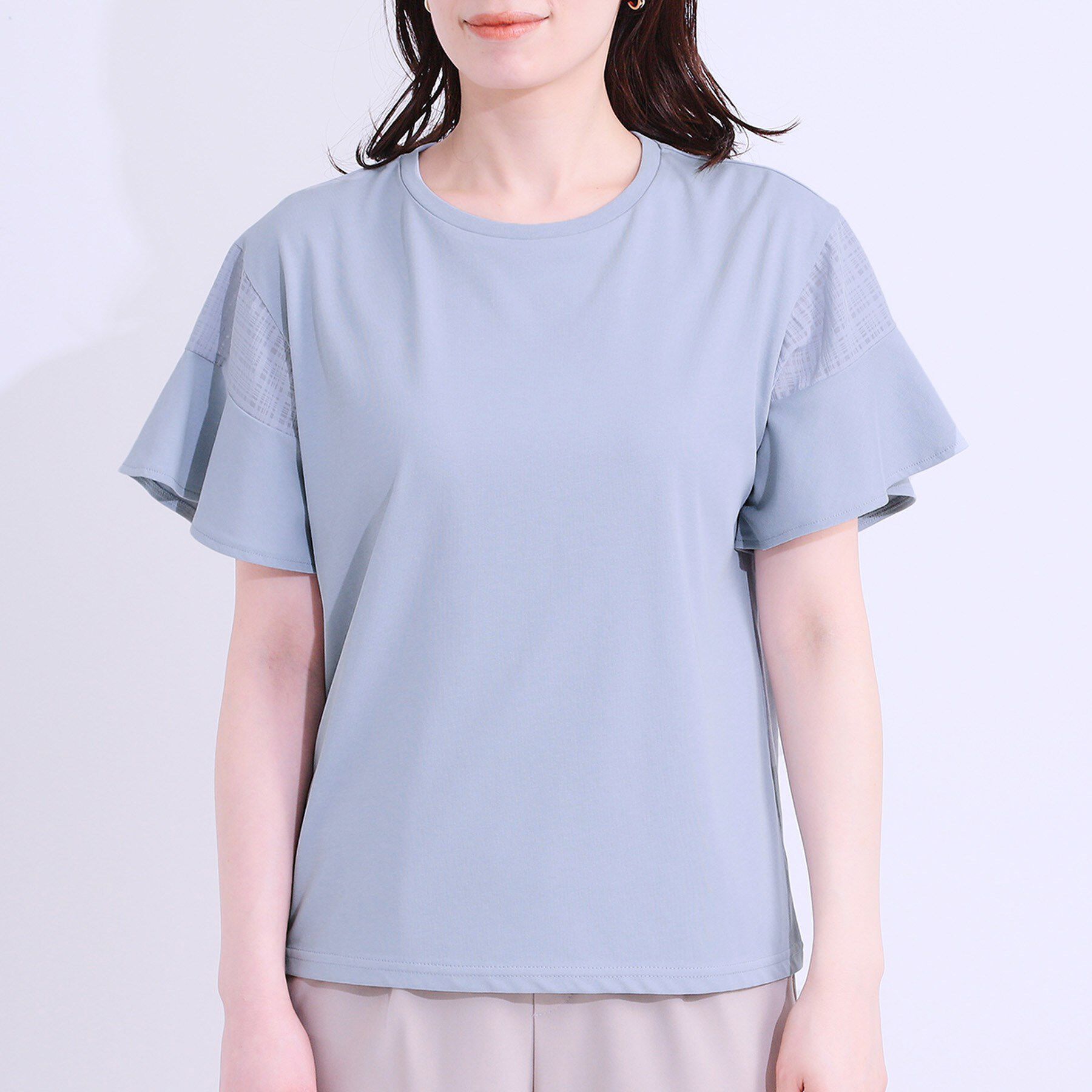 SHOO･LA･RUE「【ひんやり/プチプラ】女性らしさ溢れる お袖シアーフリルトップス」|Tシャツ・カットソー|