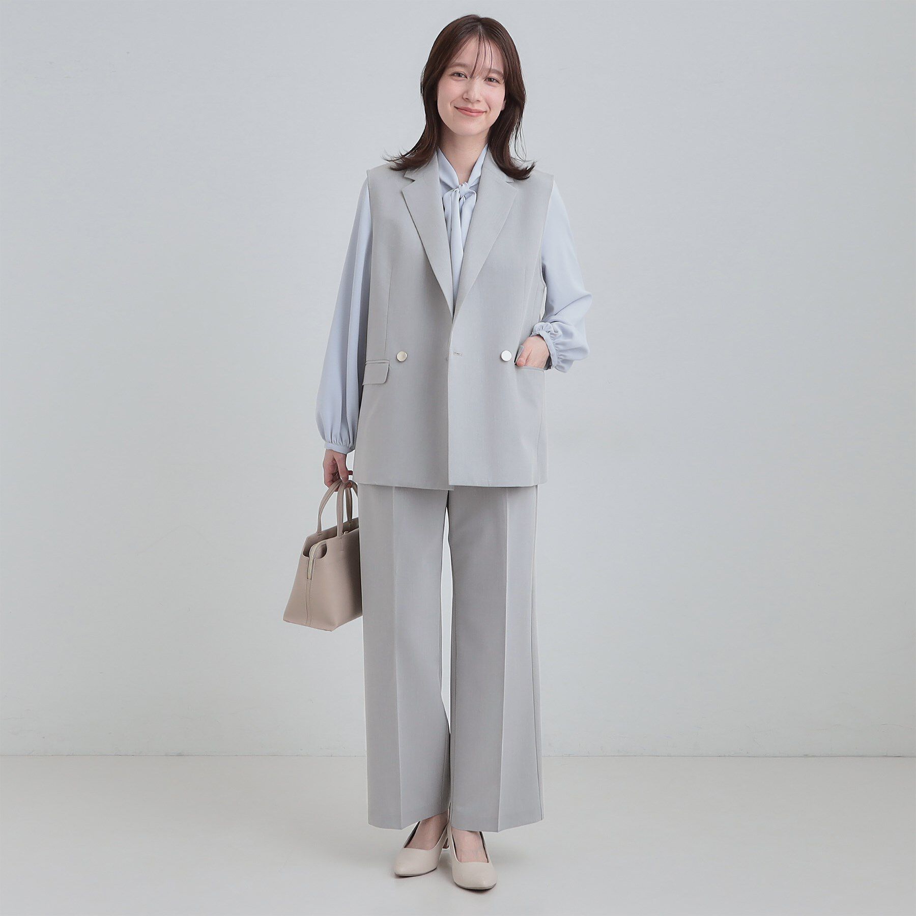 SHOO･LA･RUE「【セットアップ可/S-LL/洗濯機可】サッと軽やかに羽織りやすいWブレストジレ」|ベスト・ジレ|