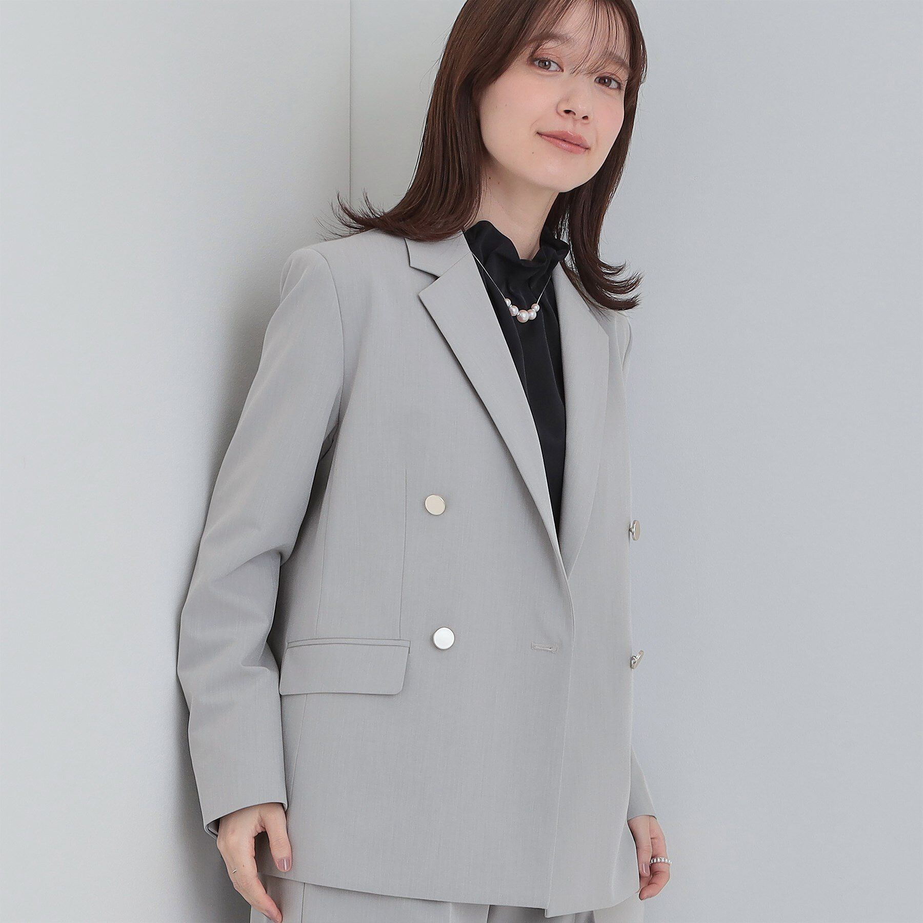 SHOO･LA･RUE「【セットアップ可能】サッと軽やかに羽織りやすいWブレストジャケット」|テーラードジャケット|ライトグレー(011