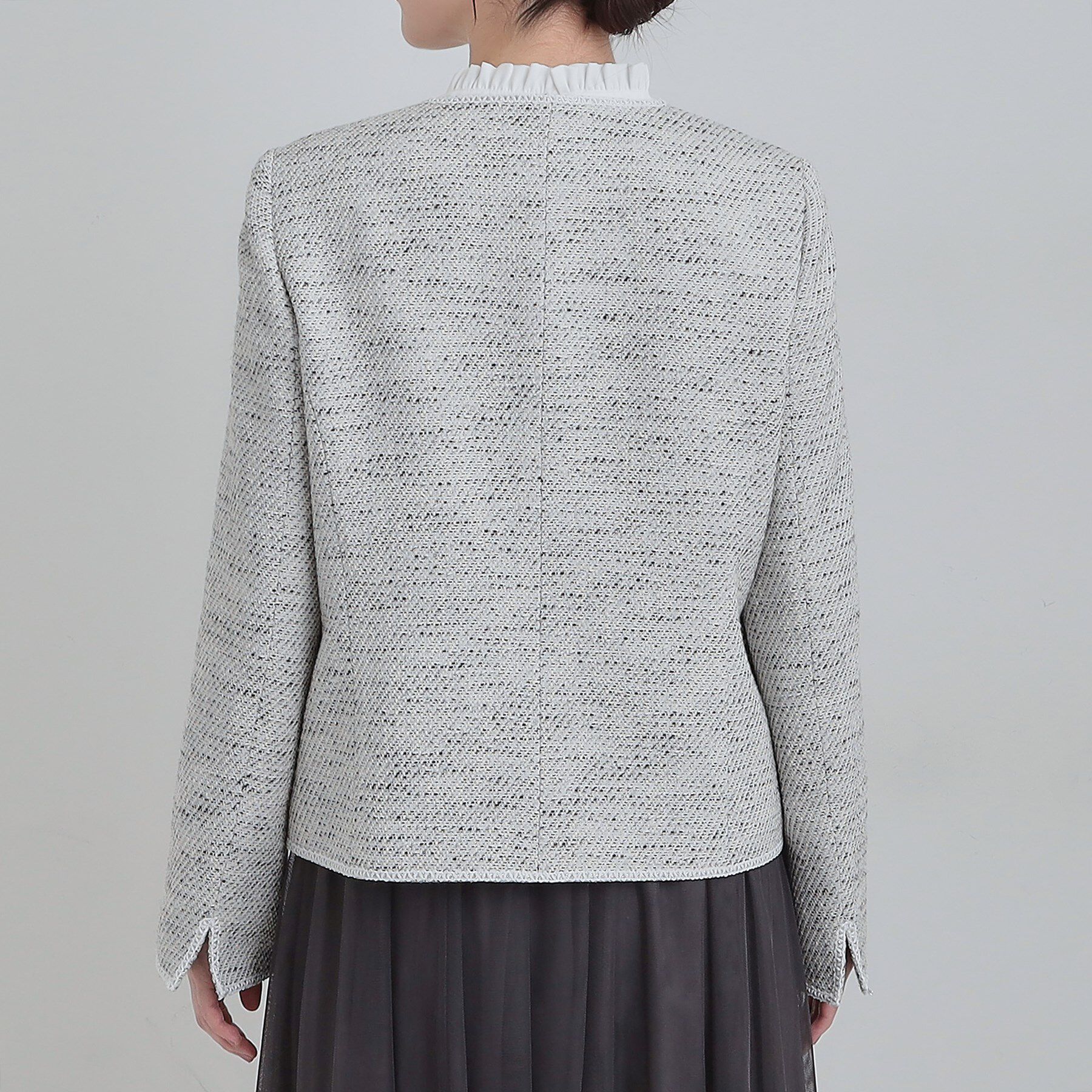 SHOO･LA･RUE「柔らかく軽い ライトツイードジャケット」|ノーカラージャケット|