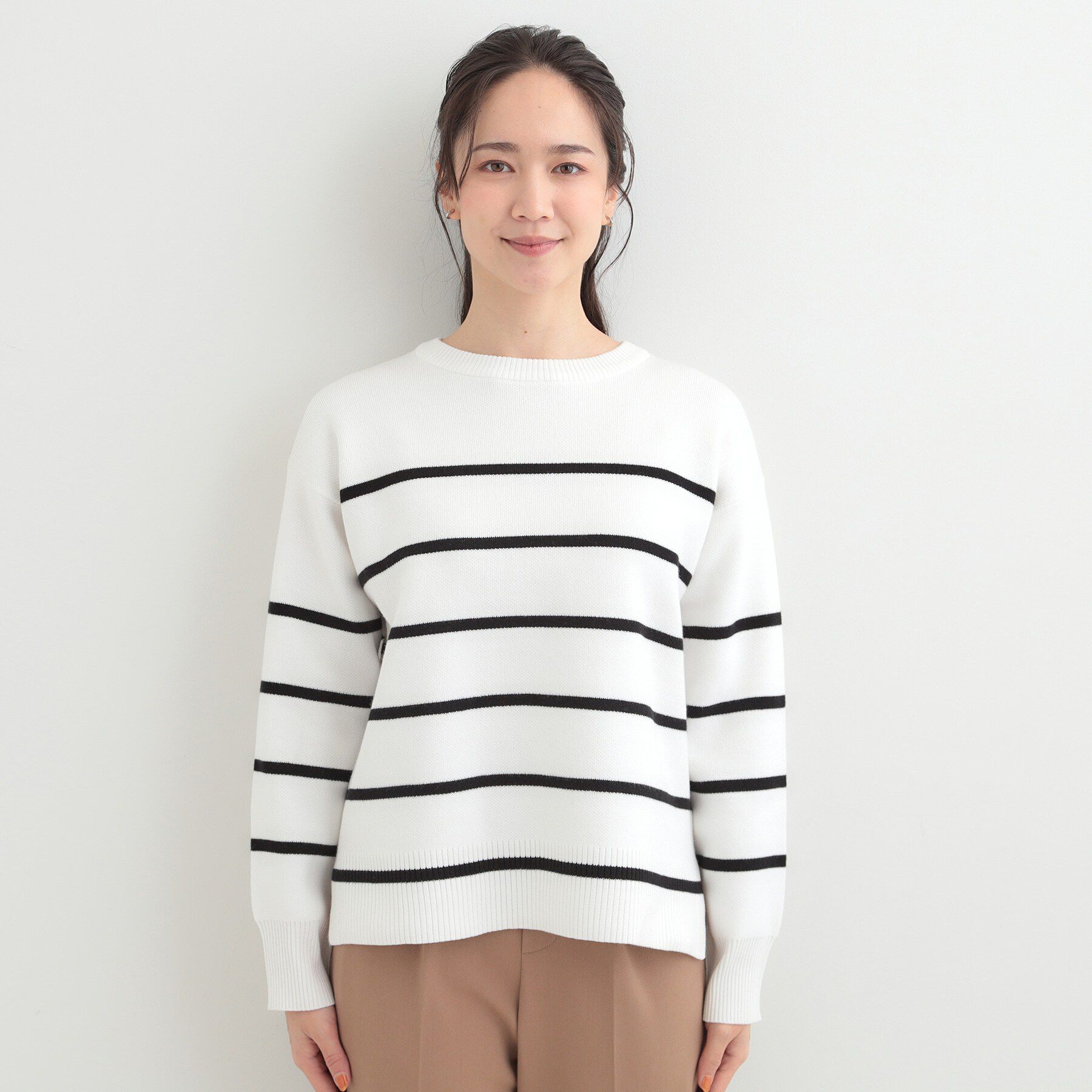 SHOO･LA･RUE「【S-LL/洗濯機可/体型カバー】コットン混で肌当たりがよい スウェットライクニット」|ニット・セーター|