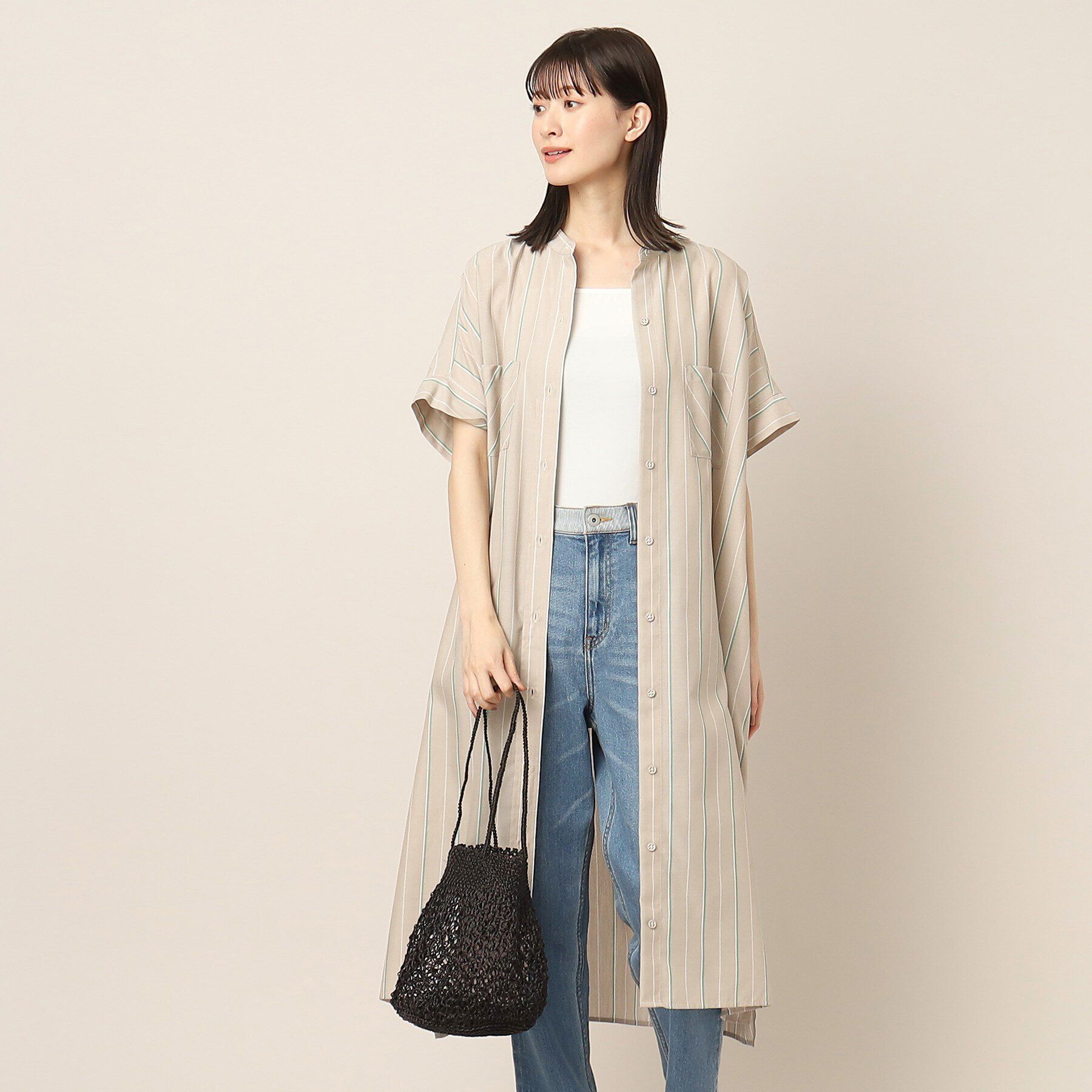 Dessin「アソート柄ロングシャツワンピース」|ワンピース|ライトベージュ(35