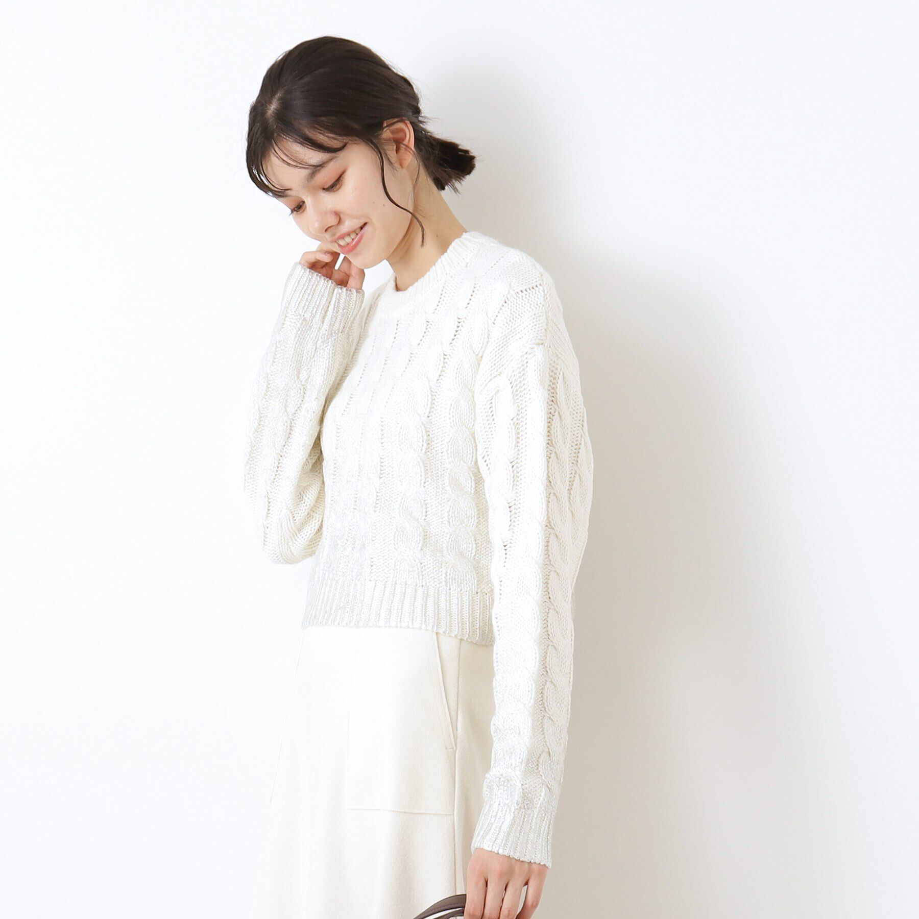 Dessin「【洗える】ショート丈箔プリントケーブルニット」|ニット・セーター|