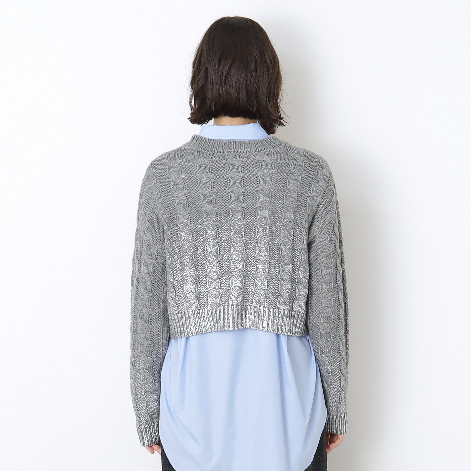 Dessin「【洗える】ショート丈箔プリントケーブルニット」|ニット・セーター|