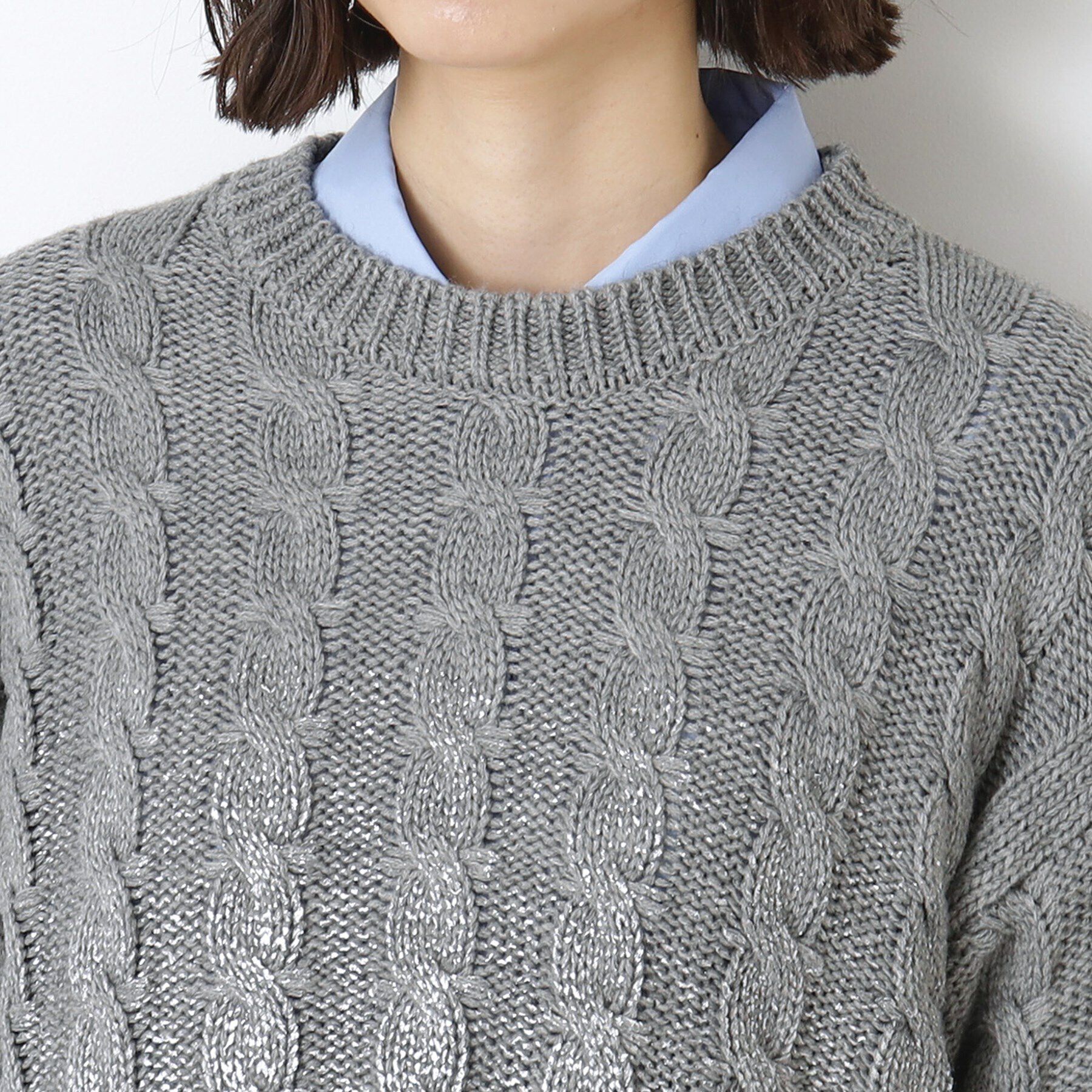 Dessin「【洗える】ショート丈箔プリントケーブルニット」|ニット・セーター|