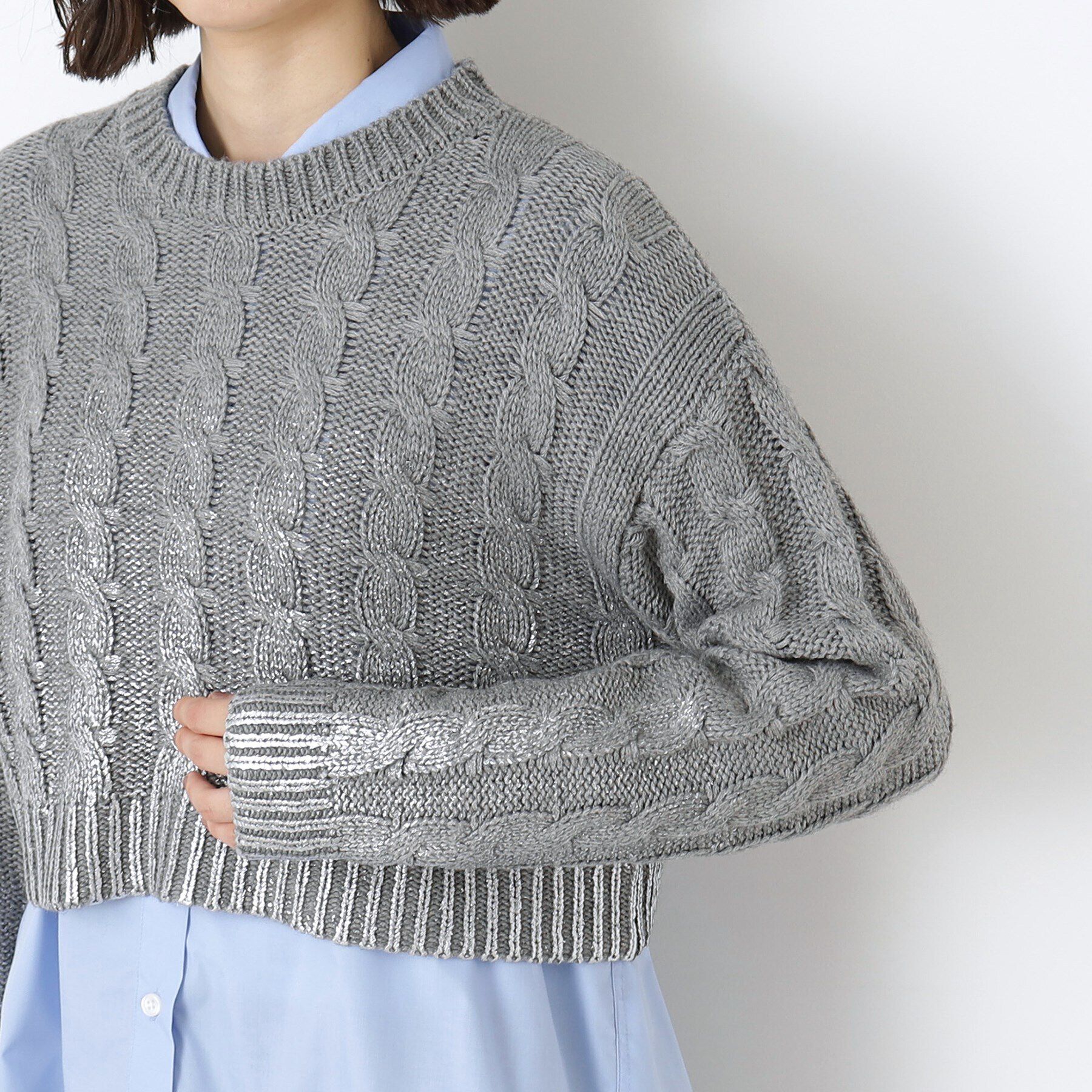 Dessin「【洗える】ショート丈箔プリントケーブルニット」|ニット・セーター|