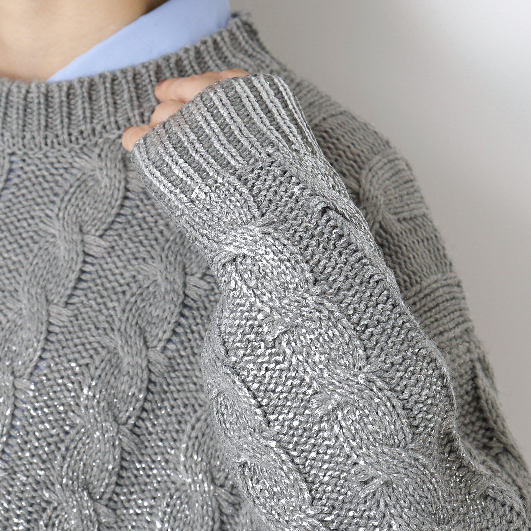 Dessin「【洗える】ショート丈箔プリントケーブルニット」|ニット・セーター|