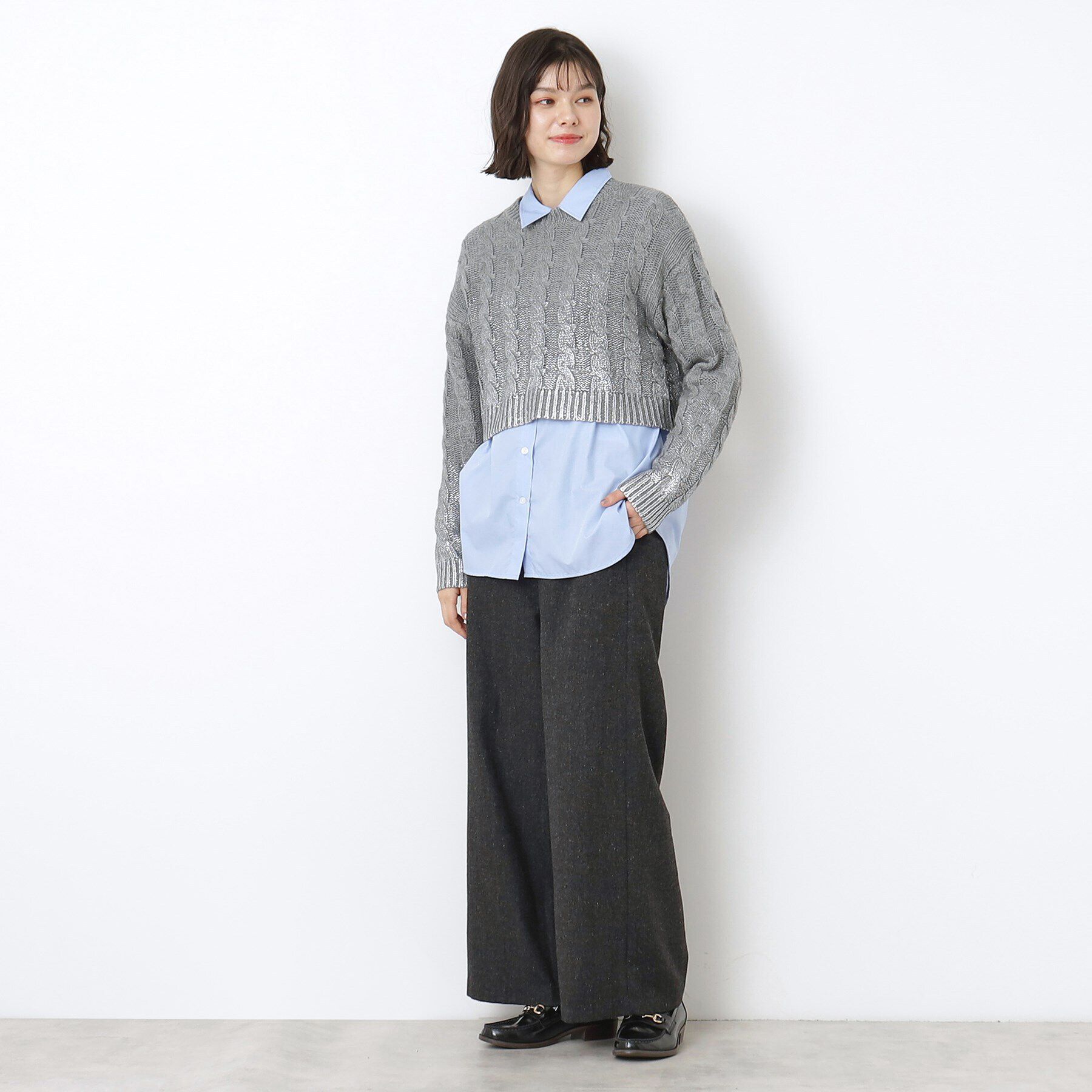 Dessin「【洗える】ショート丈箔プリントケーブルニット」|ニット・セーター|