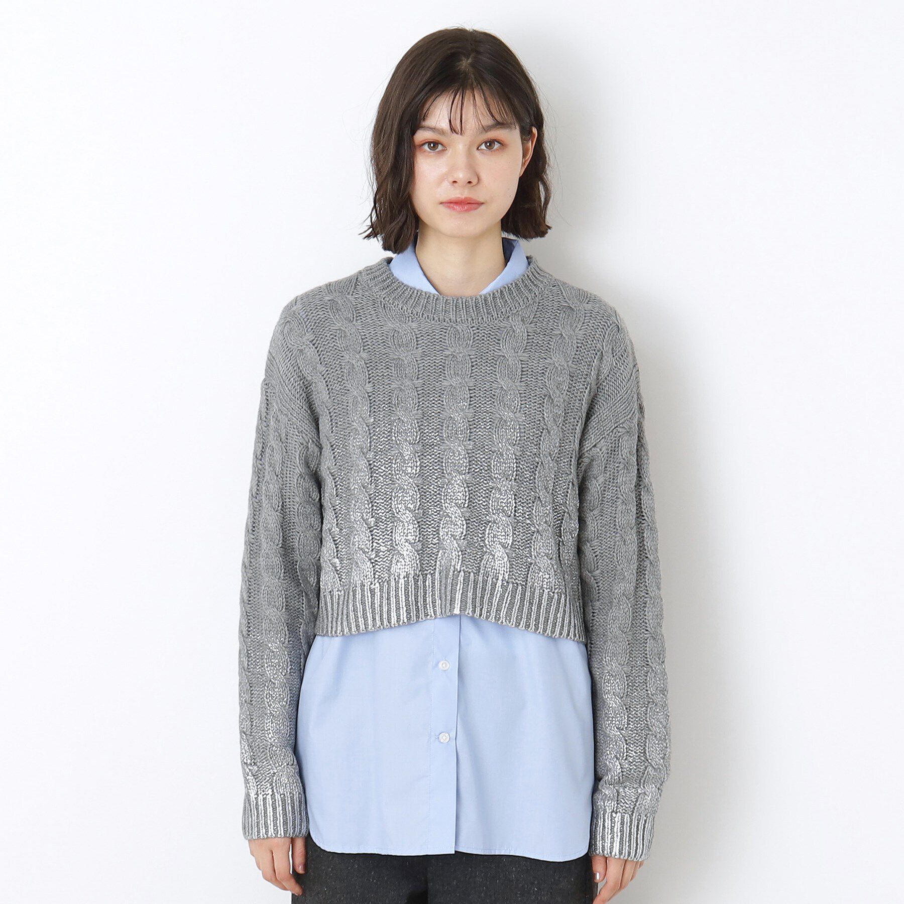 Dessin「【洗える】ショート丈箔プリントケーブルニット」|ニット・セーター|