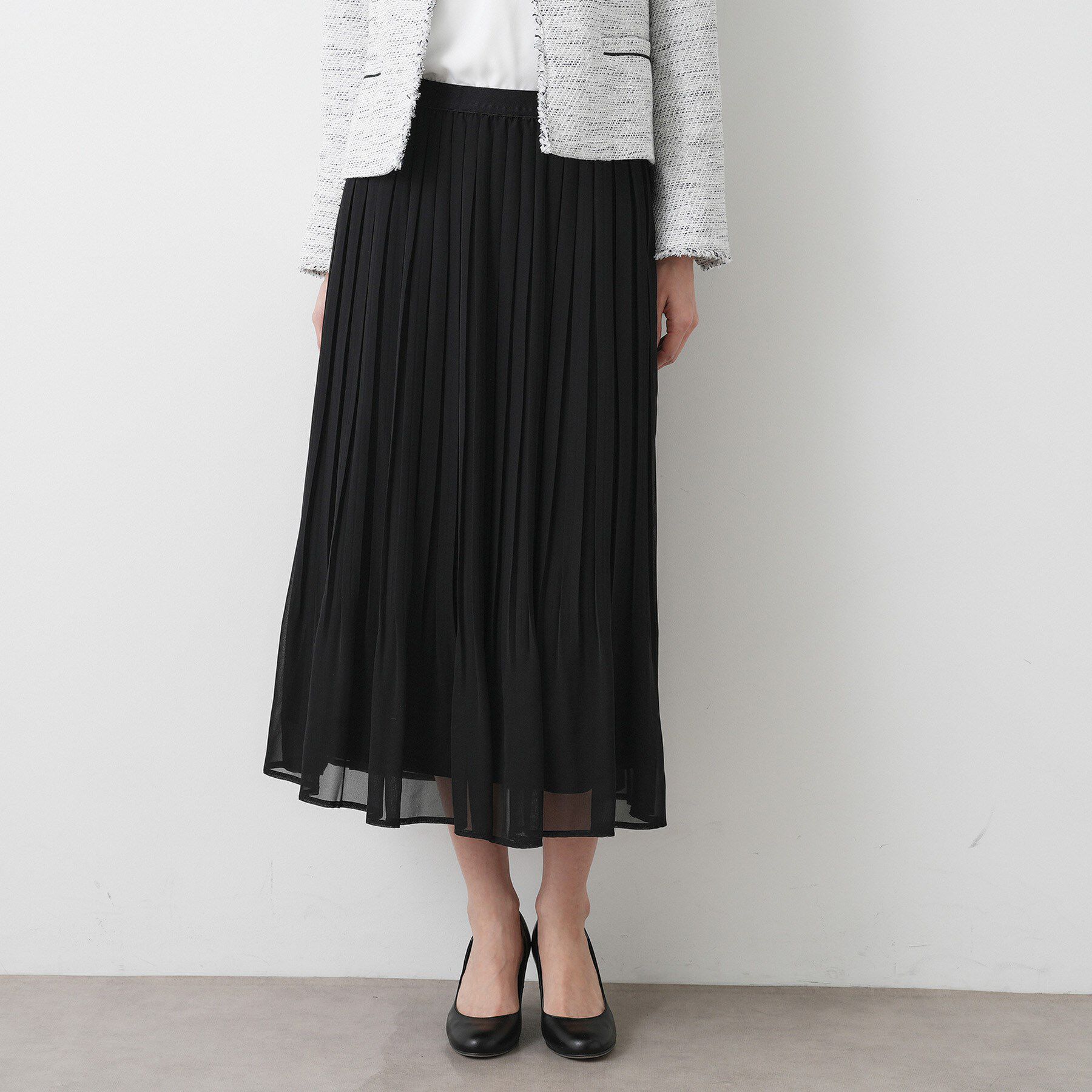 Dessin「【入卒/セレモニー/ウエストゴム/洗える】シフォンプリーツスカート」|スカート|ブラック(019)