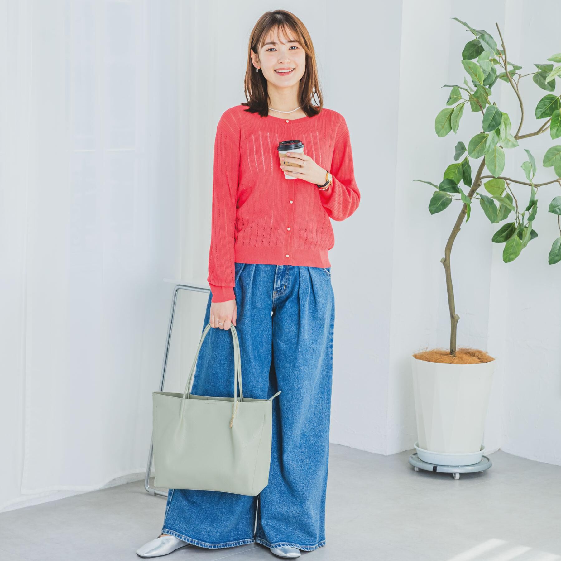 ITS&rsquo;DEMO「【手洗い可】透かし編みクルーカーデ」|カーディガン|