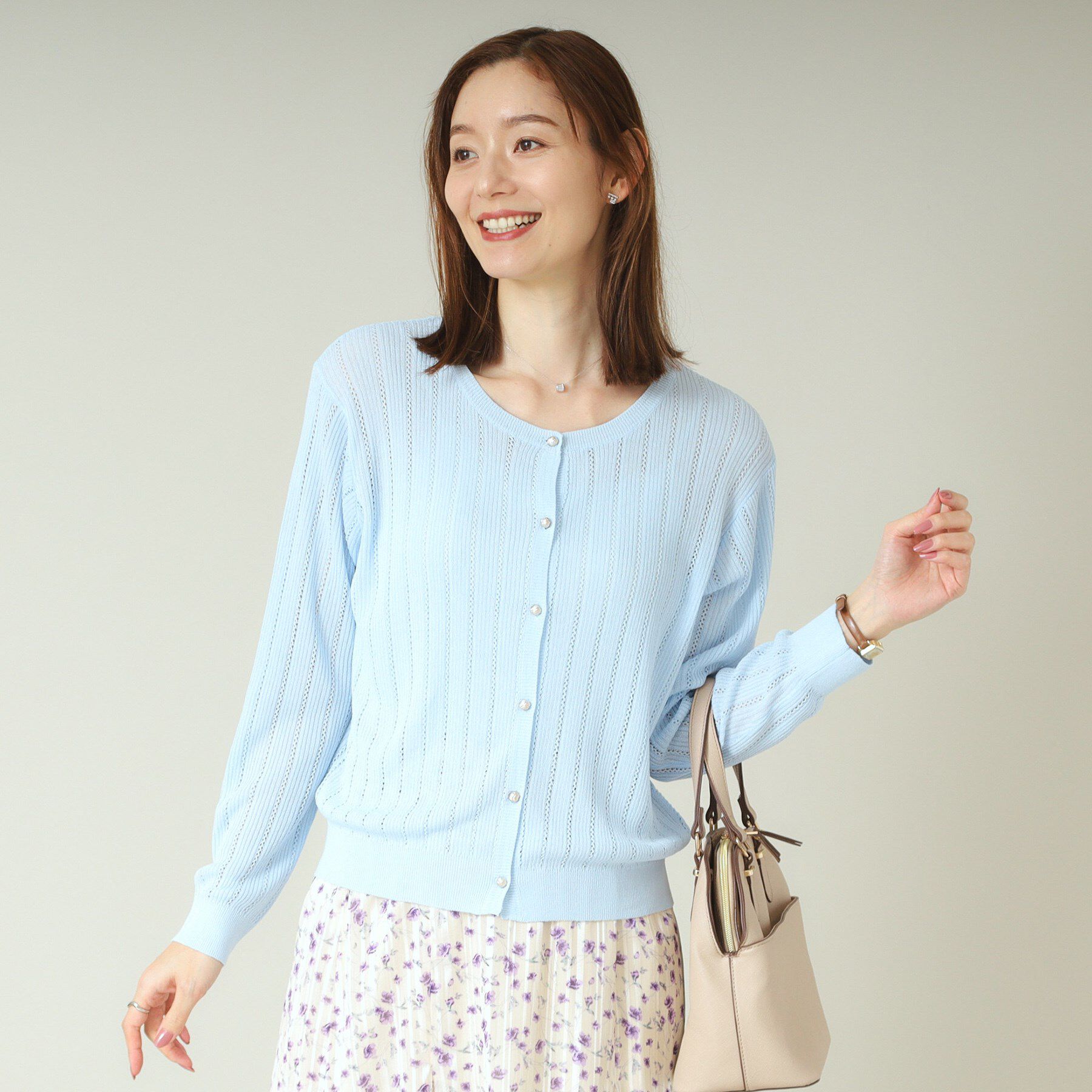 ITS&rsquo;DEMO「【手洗い可】透かし編みクルーカーデ」|カーディガン|サックスブルー(09