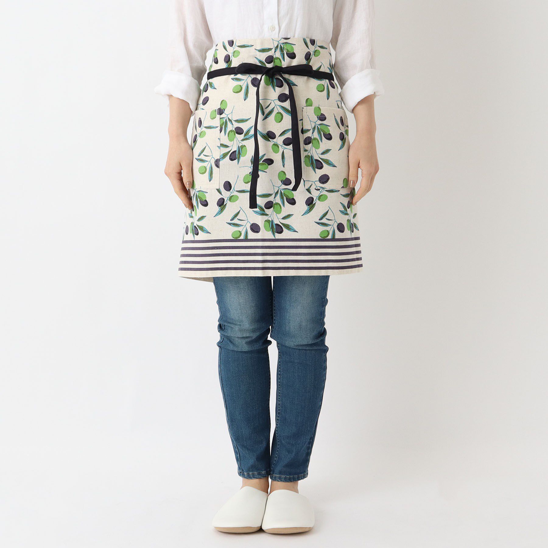 212 KITCHEN STORE「オリーブボーダー ギャルソンエプロン NT」|食器・キッチングッズ|