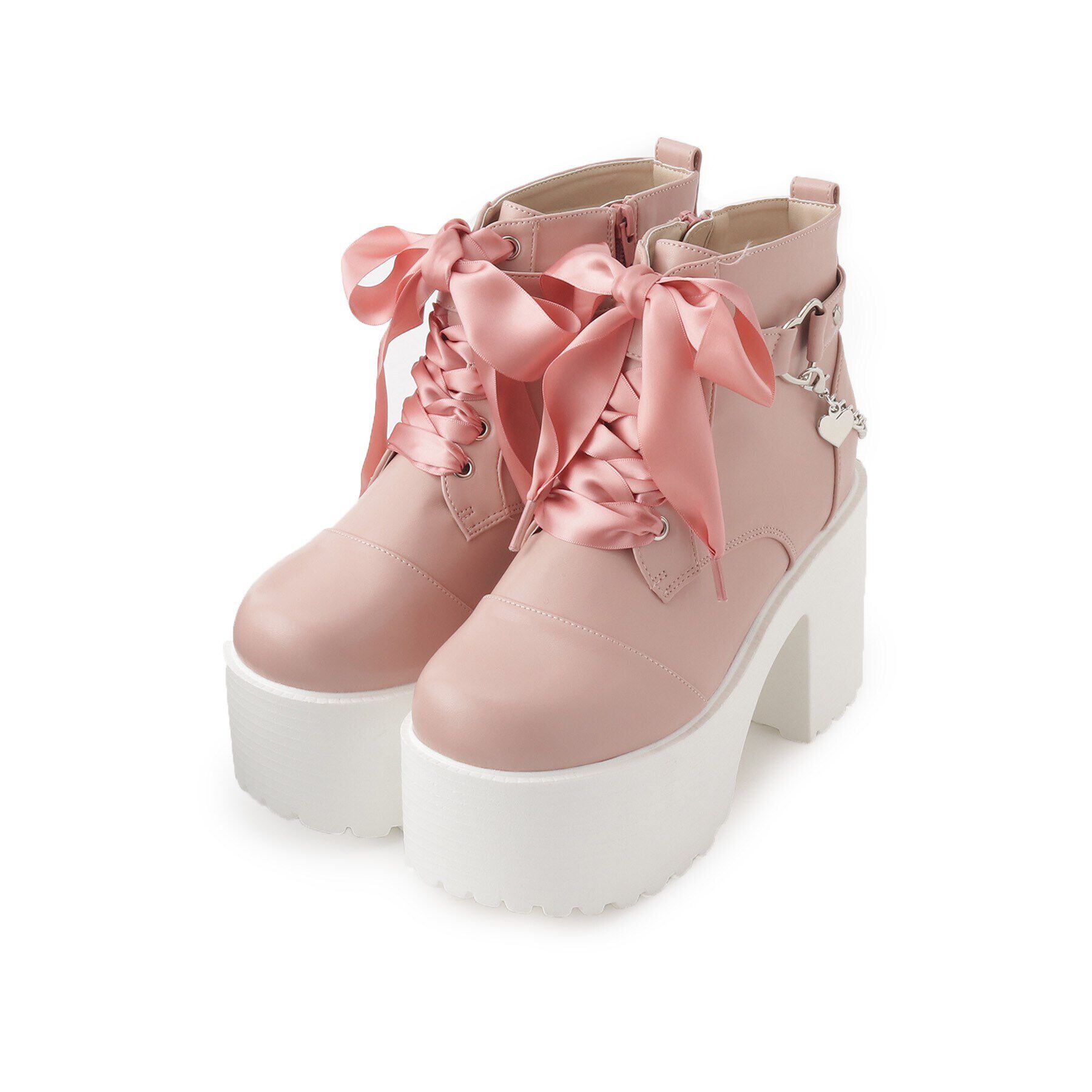 csT&P「厚底ハート付きレースアップブーツ　24SS」|ショートブーツ|ﾋﾟﾝｸ(072)