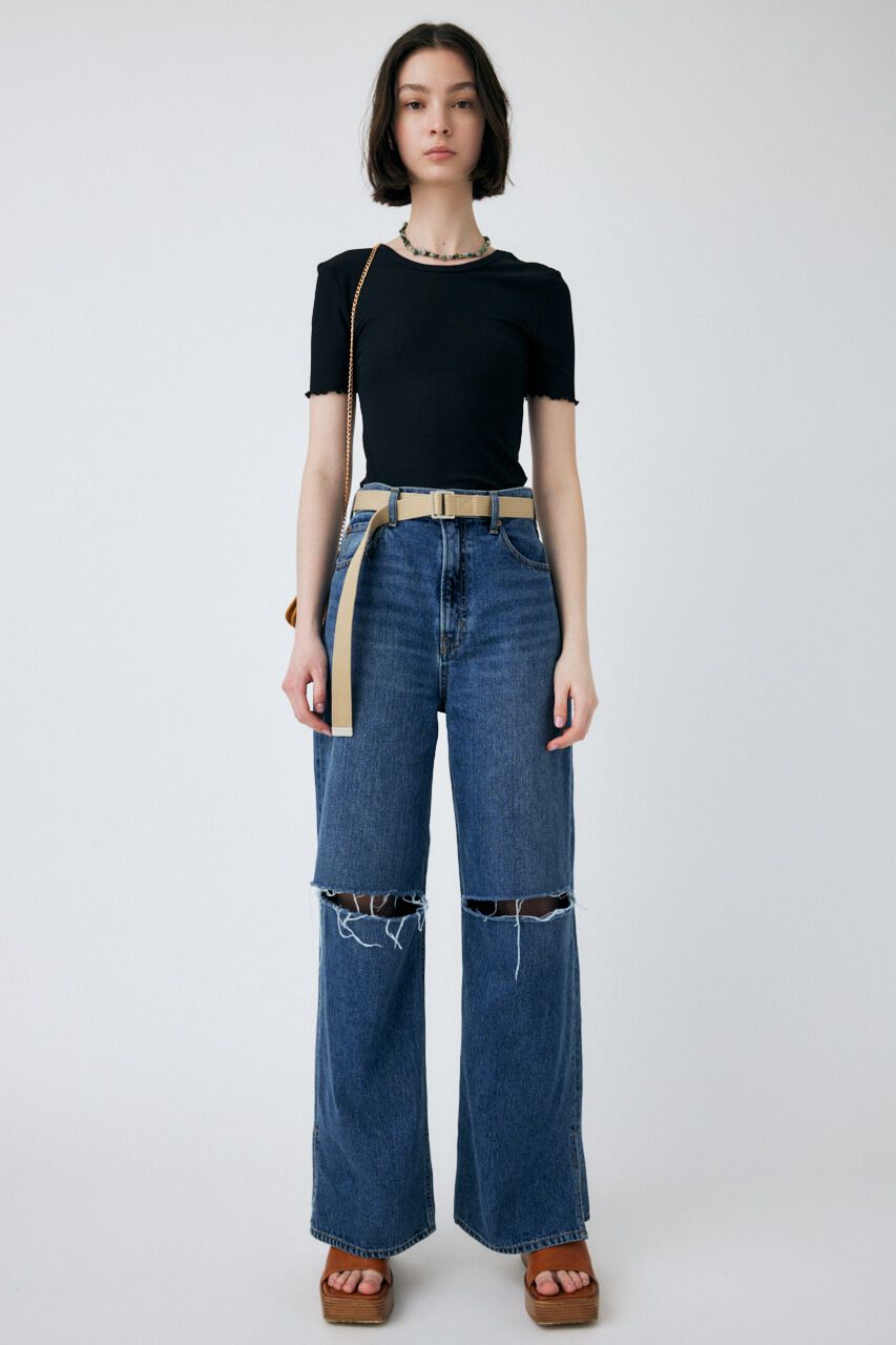 MOUSSY「KNEE SLIT LOOSE STRAIGHT」|デニム|