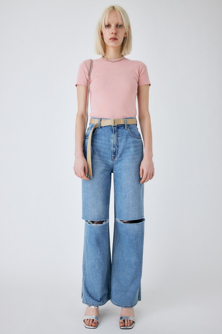 MOUSSY「KNEE SLIT LOOSE STRAIGHT」|デニム|L/BLU1